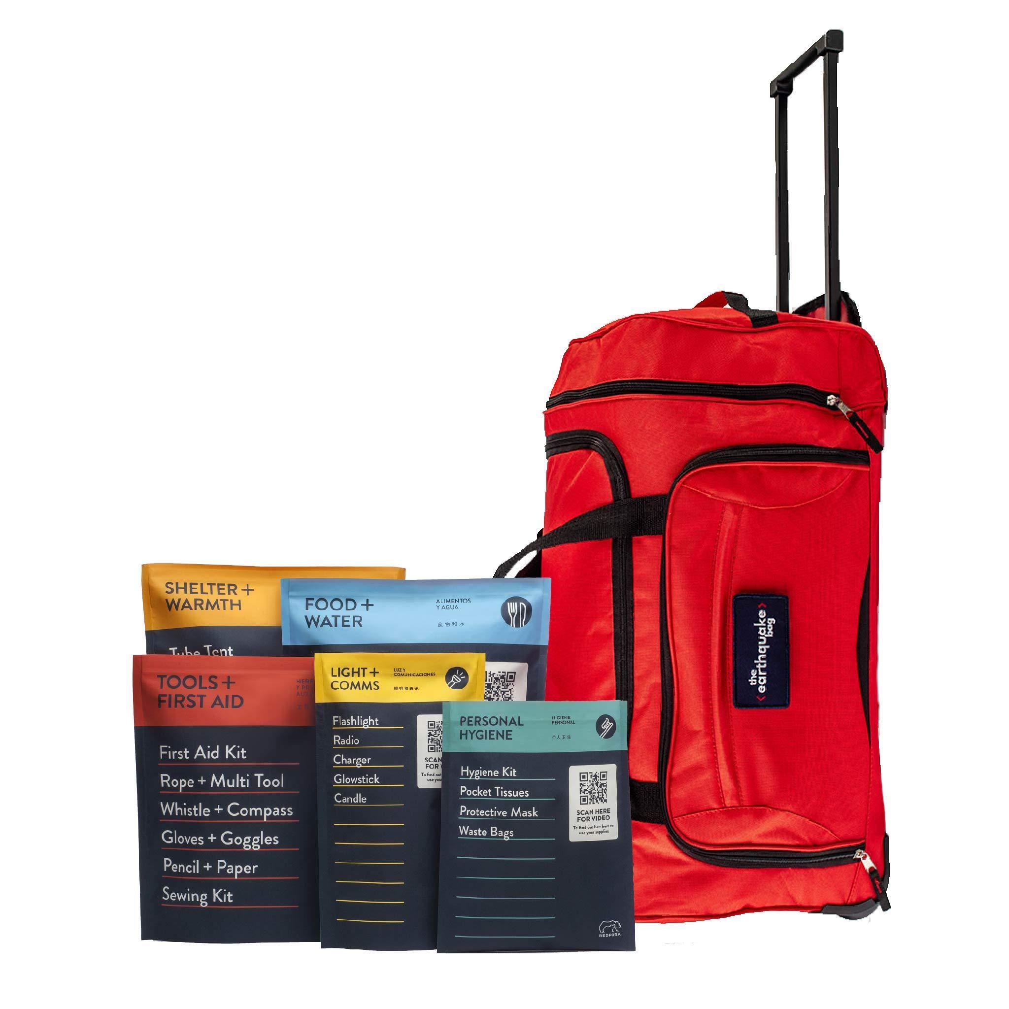 Redfora Complete Earthquake Bag - Emergency kit for Earthquakes, Hurricanes, Wildfires, Floods + Other disasters (4 Person, 3 Days)