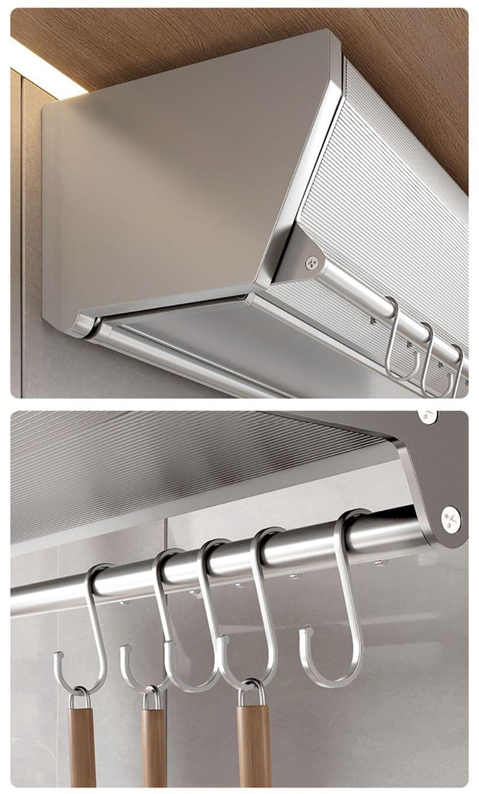 ZHDBD 2 Tier Pull-Out Cabinet Organizer, Lifting and Folding Basket, Drop Down Shelf Blind Pull-Down Dish and Spice Rack System, High Cabinet Shelf for Kitchen