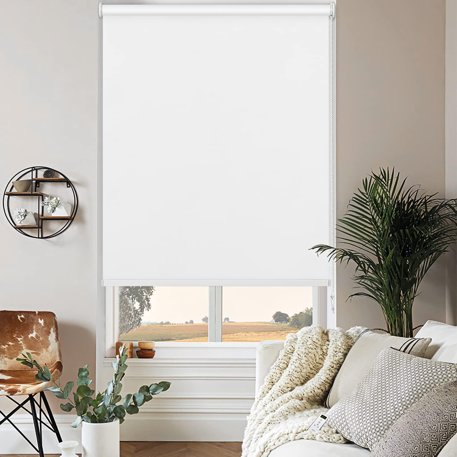 Pasoun Roller Shades for Windows Blackout No Drill Corded Roller Blinds Customer Cut to Size No-Tools Installation Window Shades for Bedroom and Kitchens[White 100% Blackout,45" W x 72''H]
