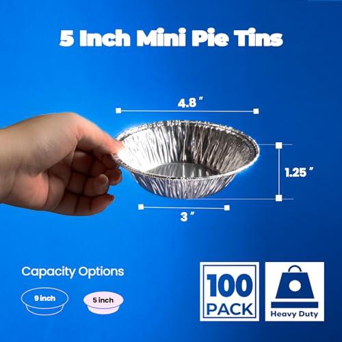 Fit Meal Prep Fit Meal Prep 100 Pack 5 Aluminum Foil Pie Pans, 5 inch Disposable Aluminum Baking Pie Pan, Deep Foil To Go Food Storage Containers Freezer Safe for Catering, Packaging