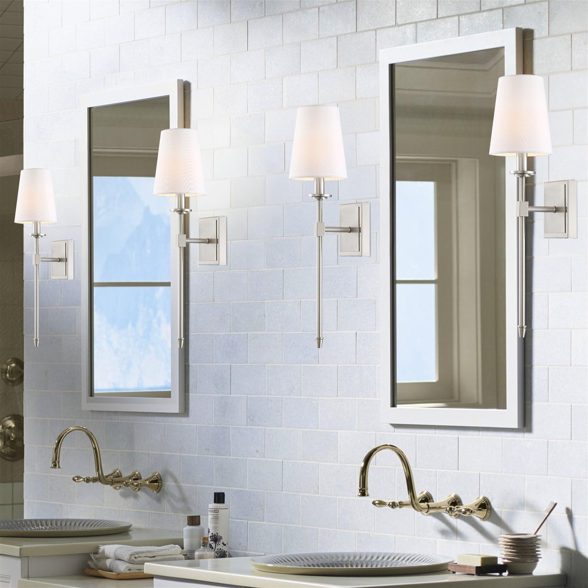 Kira Home Kira Home Torche 20" Wall Sconce/Wall Light + Linen Shade, Brushed Nickel Finish