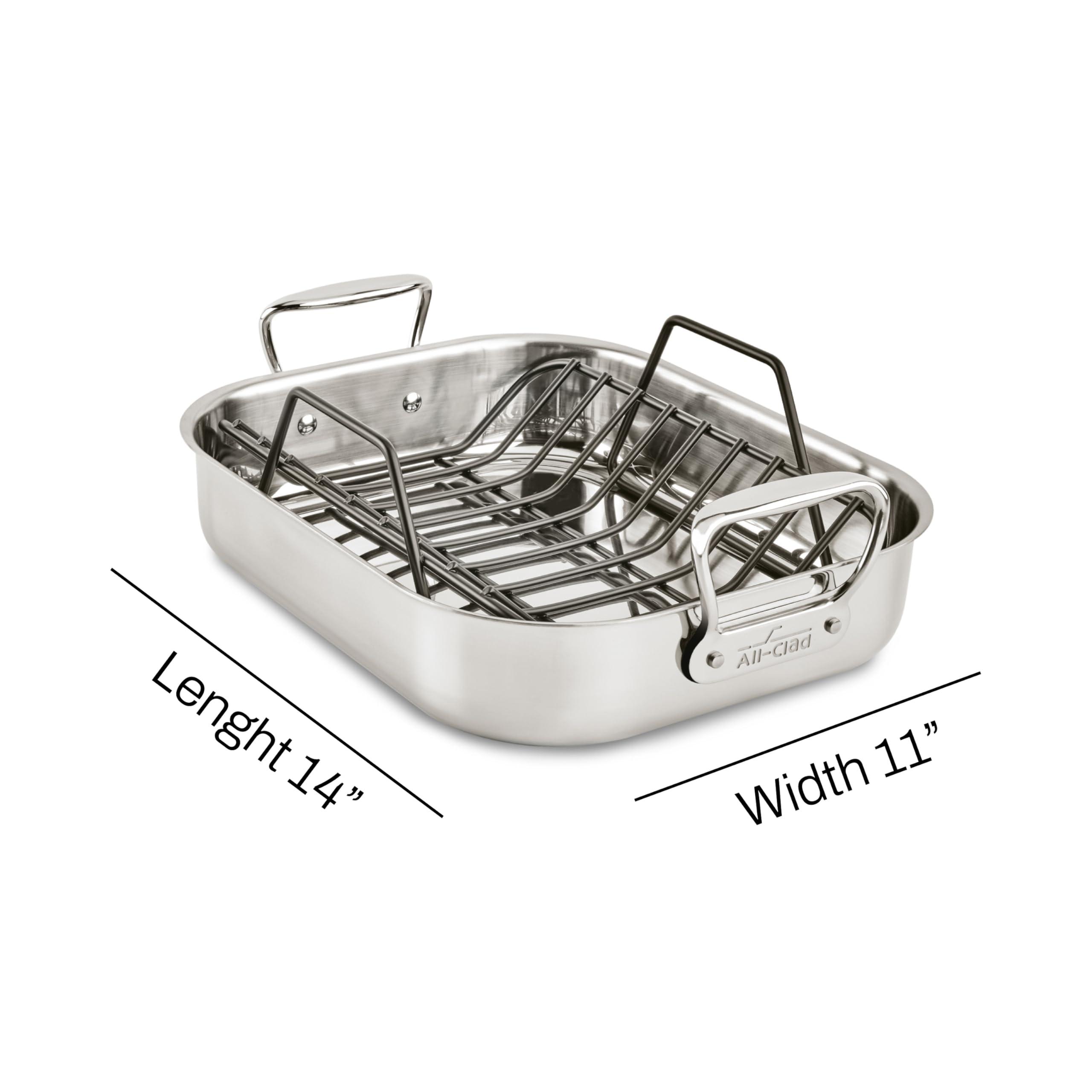 All-Clad All-Clad Specialty Stainless Steel Roaster with Nonstick Rack 11x14 Inch Oven Broiler Safe 600F Roaster Pan, Pots and Pans, Bakeware, Silver
