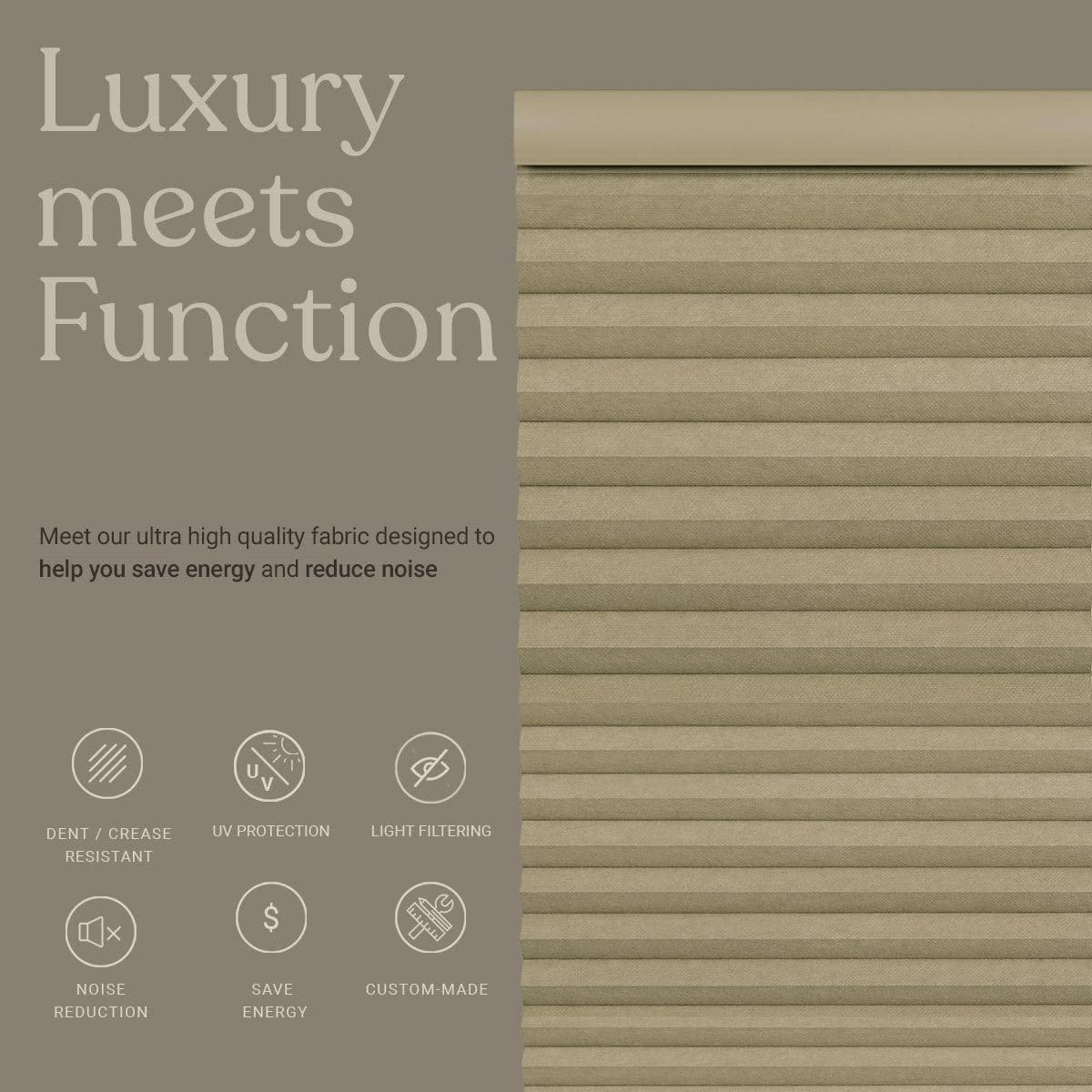 Mood MOOD Blackout Cellular Shades | Luxury Meets Function | Cordless, Extra Large 1.5 Inch Cells, Insulation, Acoustic Comfort | Honeycomb Blinds for Windows | Amber | 39.5" Width x 24" Height