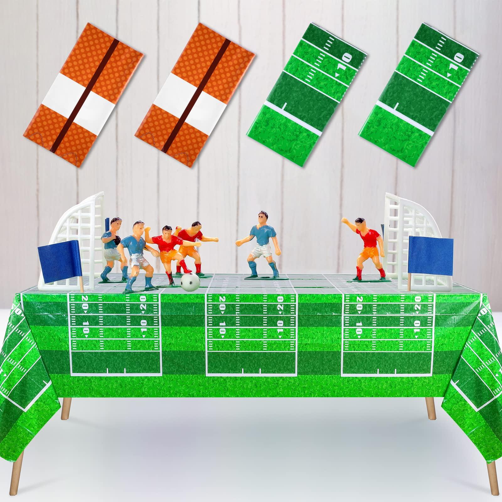 Remagr Remagr 4 Pcs Plastic Football Field Tablecloth 54 x 108 Inch Disposable Football Party Table Cover Rectangle Tailgate Decoration Supplies for Stadium Rugby Game Day
