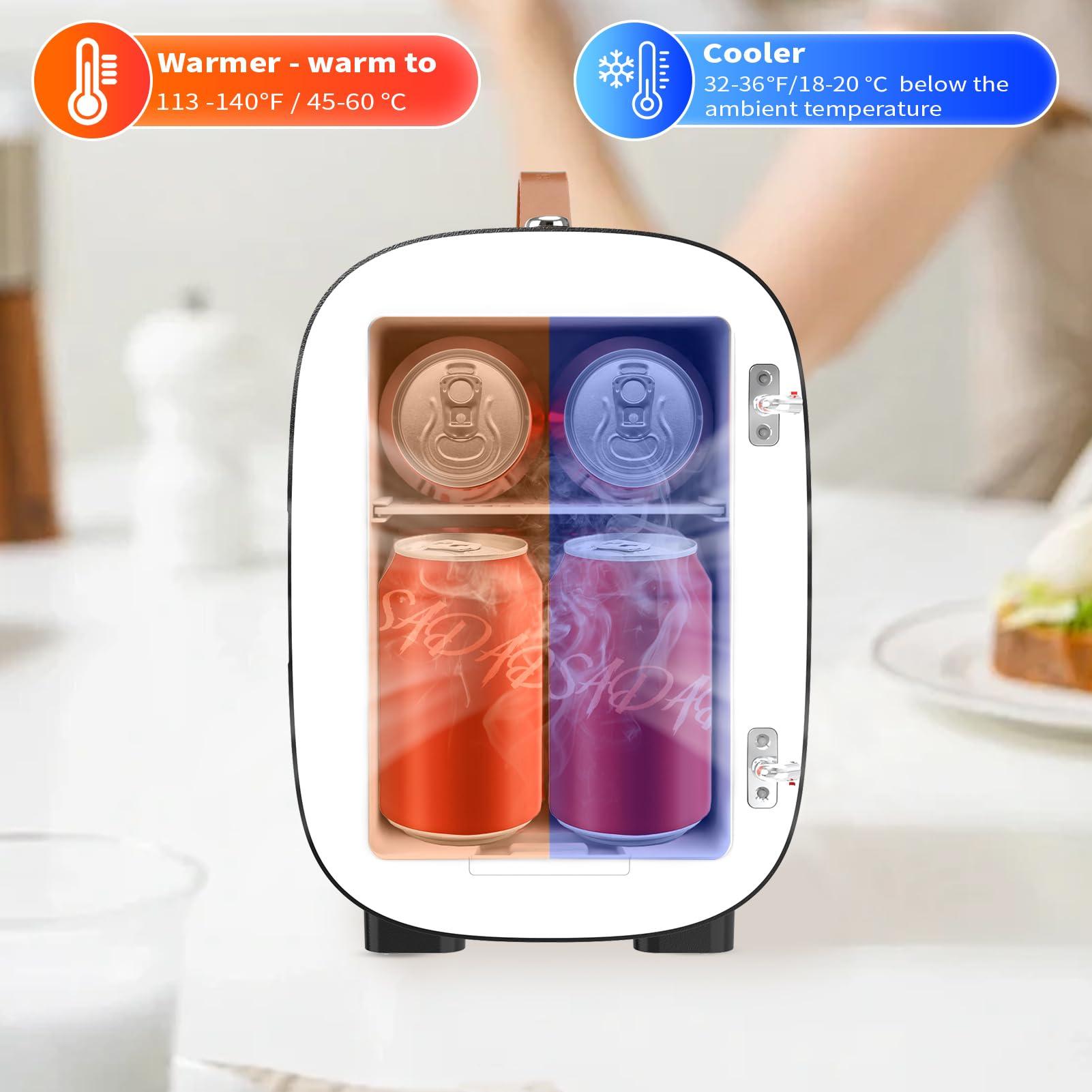 Hansburg Hansburg Mini Fridge for Bedroom Skincare Cooler & Warmer Portable Small Refrigerator 4 Liter/6 can with 12v AC/DC/USB Option for Food, Drinks, Makeup, Dorm, Office and Car
