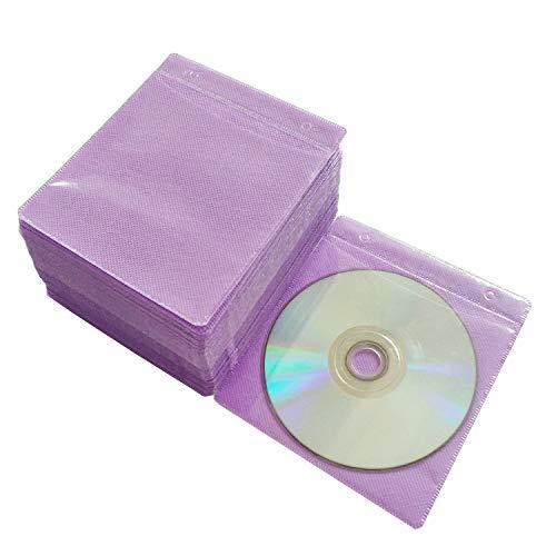 HAPPYLIVE SHOPPING 100 Pack Premium CD DVD Sleeves,Thick Non-Woven Material Double-Sided Refill Plastic Sleeve for CD and DVD Storage Binders Disc Case (Purple)