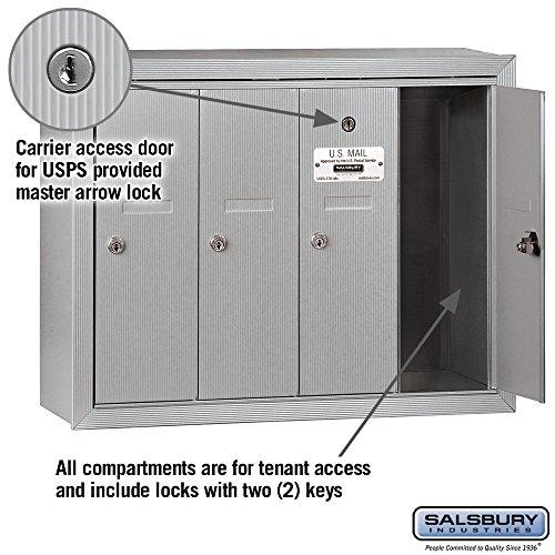 Salsbury Industries Salsbury Industries, Aluminum 3504ASU Surface Mounted Vertical Mailbox with 4 Doors and USPS Access
