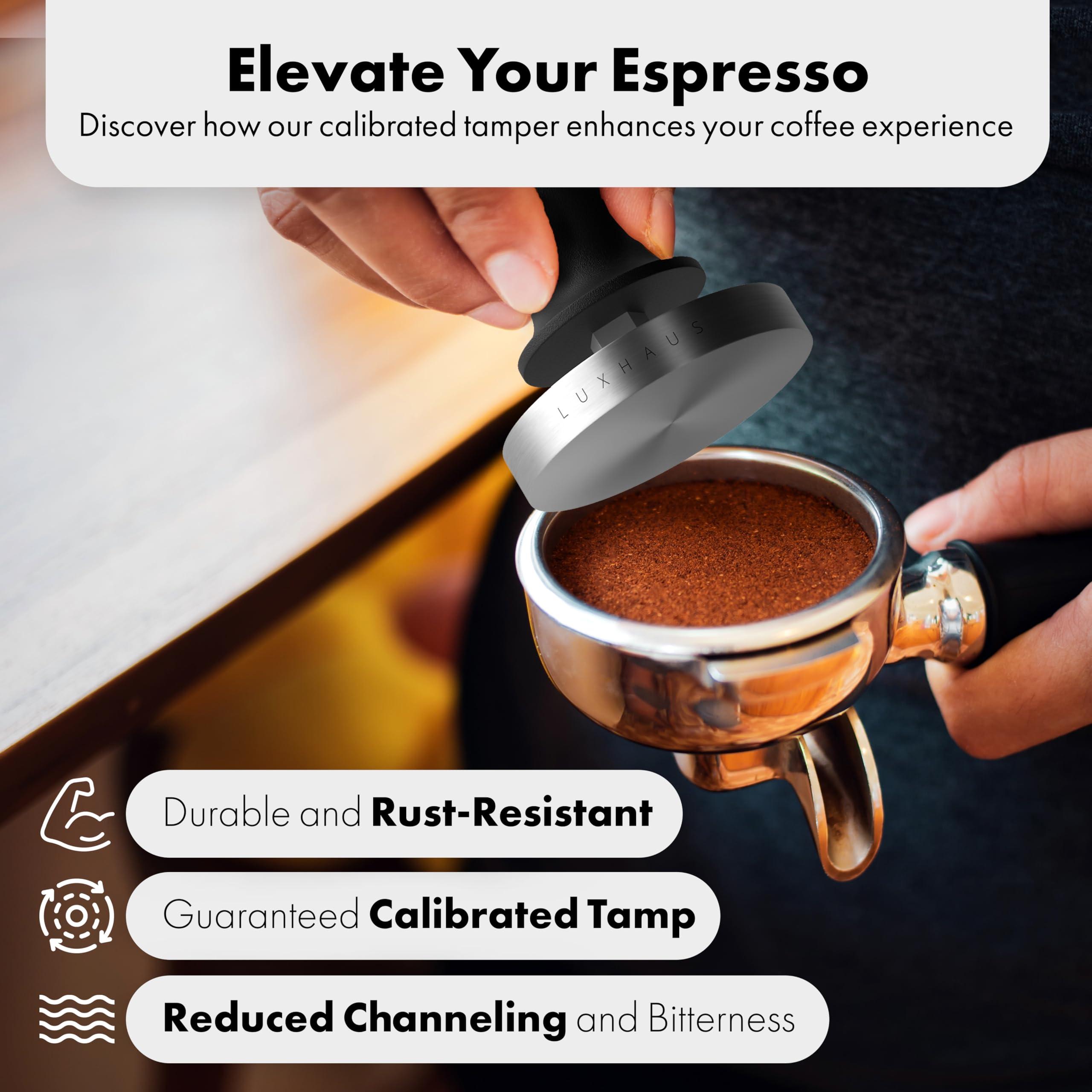 LUXHAUS LuxHaus Espresso Tamper - 53mm Calibrated Coffee Tamper for Espresso Machine with Spring Loaded 100% Flat Stainless Steel Base
