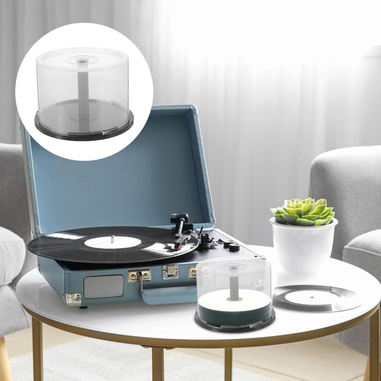 jojofuny jojofuny CD/DVD Cake Box Spindle, 4pcs 50 Disc Capacity CD Holder Empty DVD Storage Bucket Clear Storage Containers Plastic Column Dvds Bucket with Black Spindle