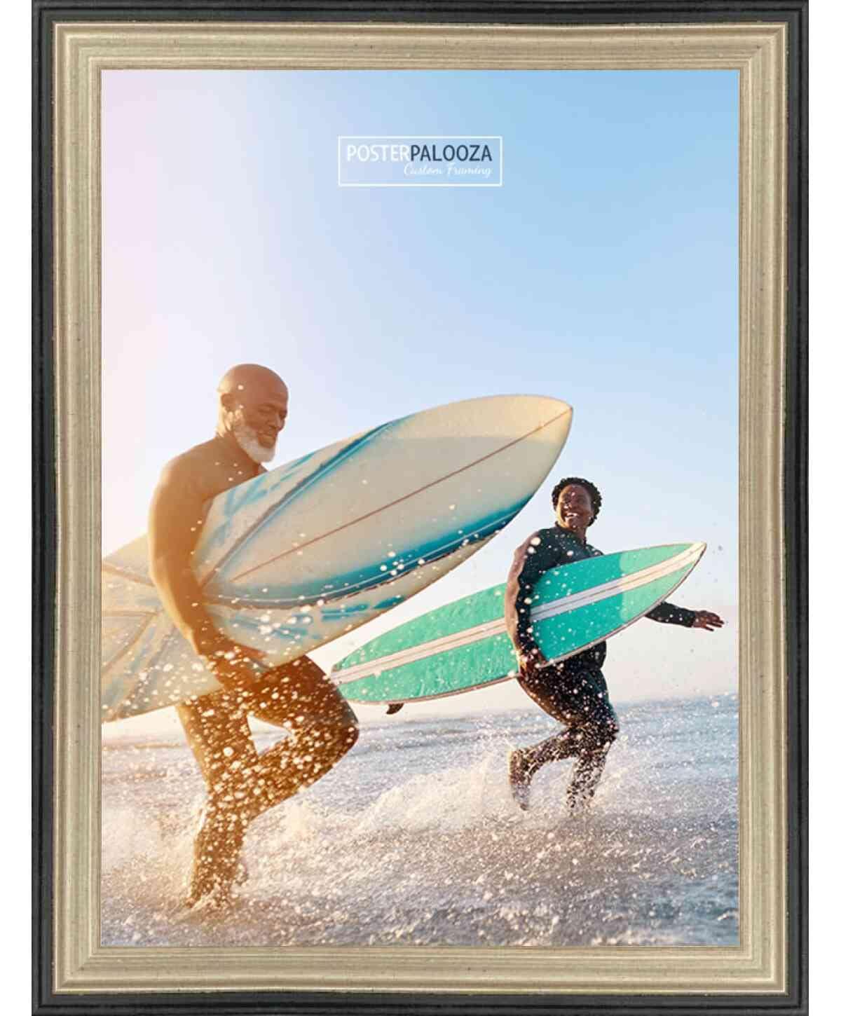 Poster Palooza Poster Palooza 24x12 Traditional Silver Complete Wood Picture Frame with UV Acrylic Plexiglass, Foam Board Backing & Hardware Included