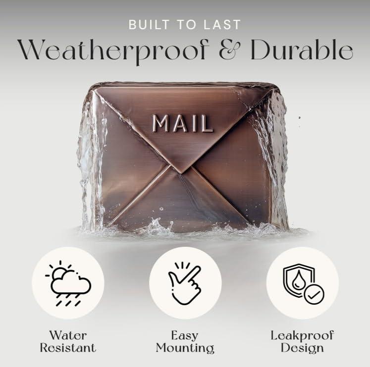 NACH NACH Mailboxes for Outside Wall Mount, 10 x 10 x 4 inch Antique Copper Mail Boxes for House Outside, Waterproof Mailboxes for Outside - Chicago Style Mail Box