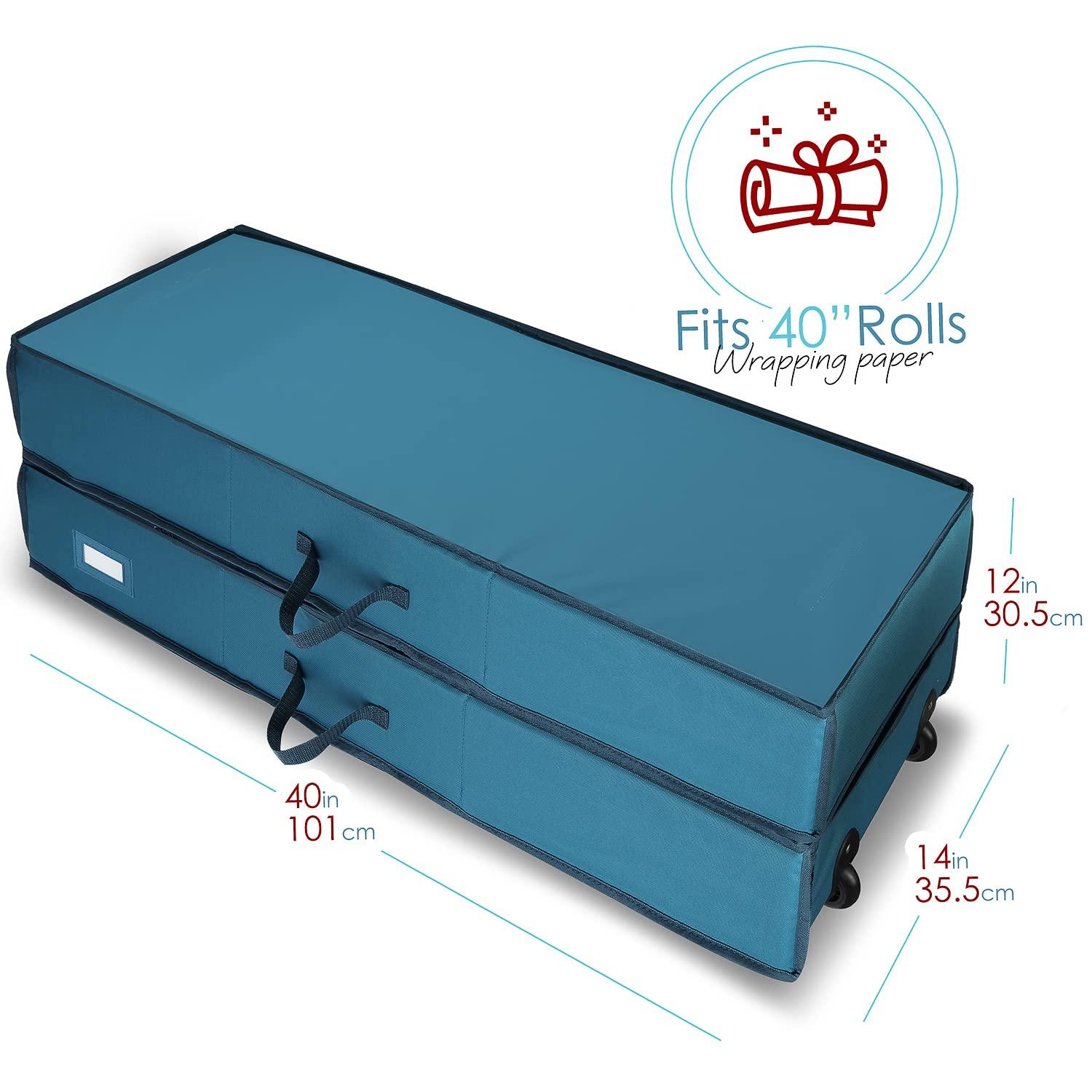 Hearth & Harbor Hearth & Harbor Holiday Storage with Christmas Bins and Ribbon Organizer - Fade Resistant Wrapping Paper Containers with Wheels Fits Up to 30 Rolls