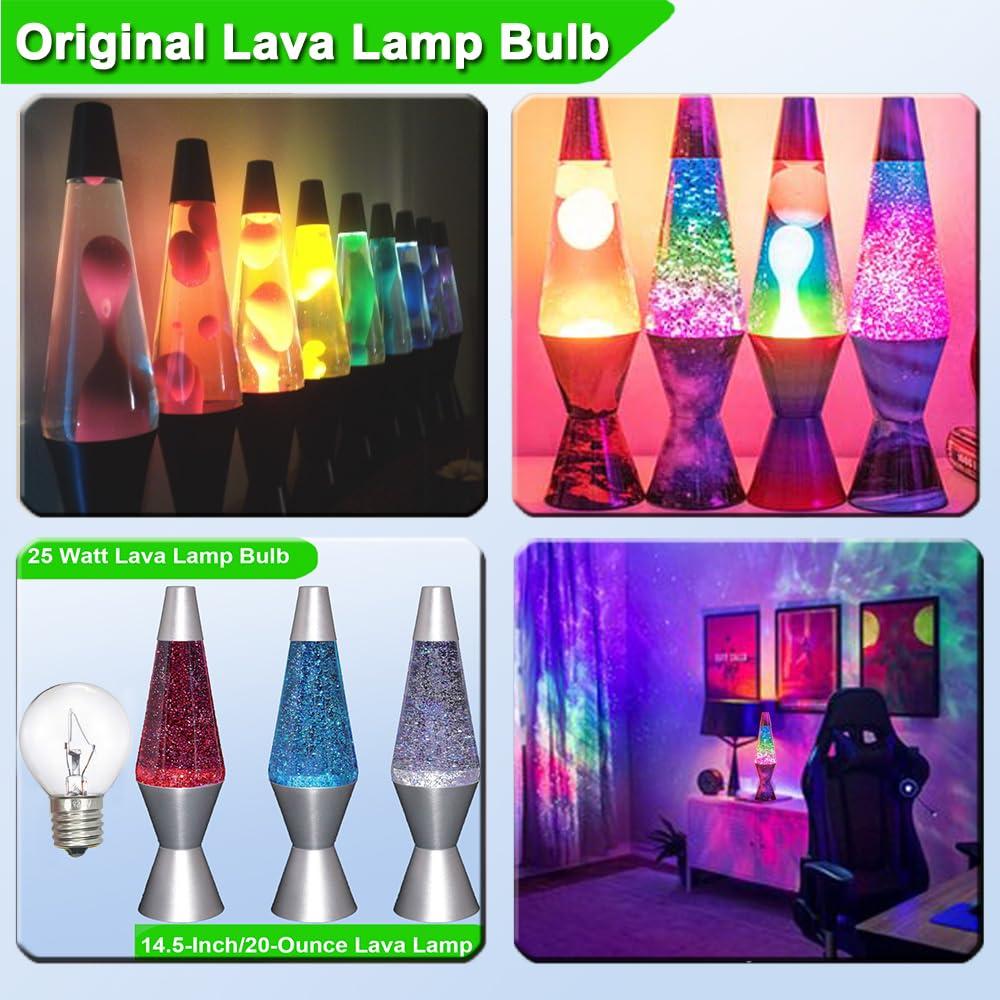 PaeorRorL Lava Lamp Bulb 6 Pack 25W S11 E17 Base Replacement Light Bulbs for 14.5 Inch Lava Lamps and Glitter Lamps,120 Volt,Dimmable,2700K Warm White
