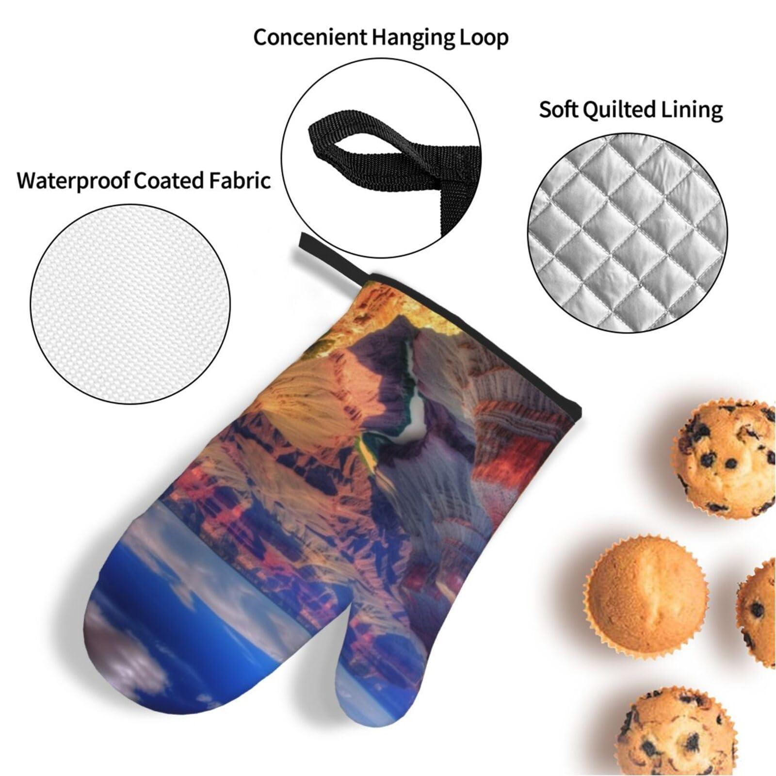 AdaNti Beauty Grand Canyon Print Oven Mitts and Pot Holders 4pcs Set High Heat Resistant Hot Pads Waterproof Oven Gloves BBQ Gloves for BBQ Cooking Baking