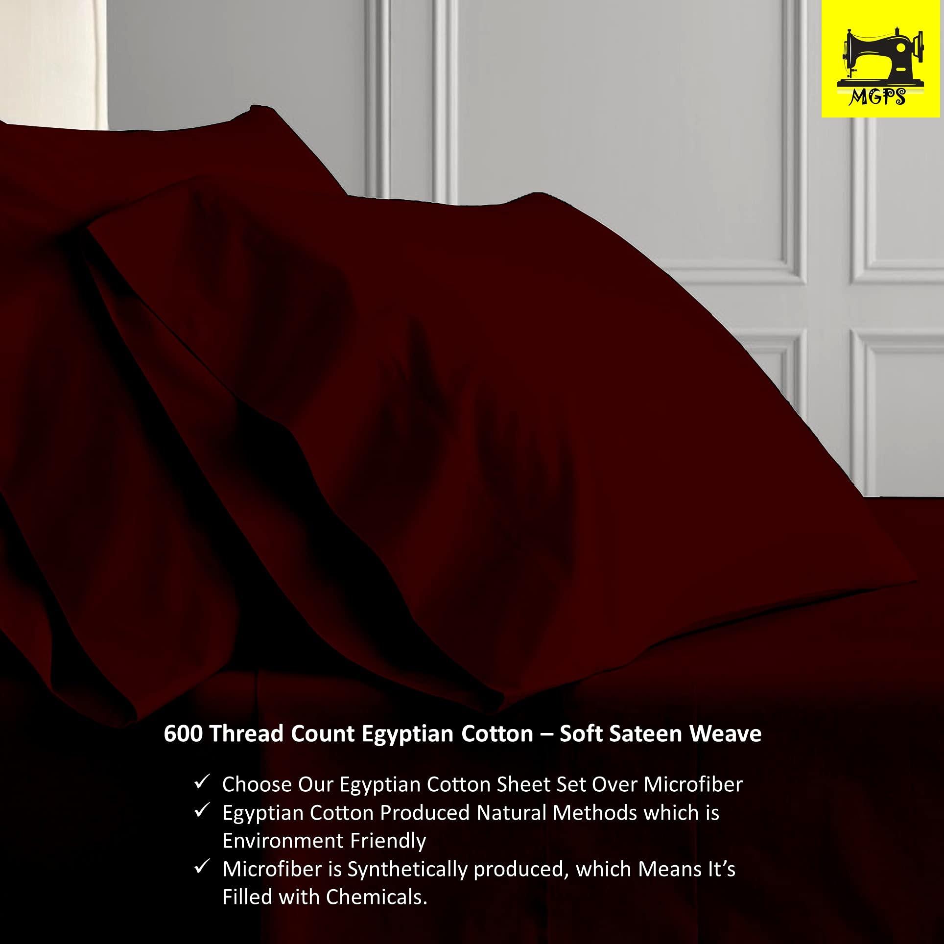 MGPS 25\" Extra DEEP Pockets 600-Thread-Count Egyptian Cotton Split-Head Queen Bedsheets for Adjustable Bed, Half Split Head Breathable 4 PCs Set, 28\" Split at Top - Wine Solid, Split-Head Queen - 28