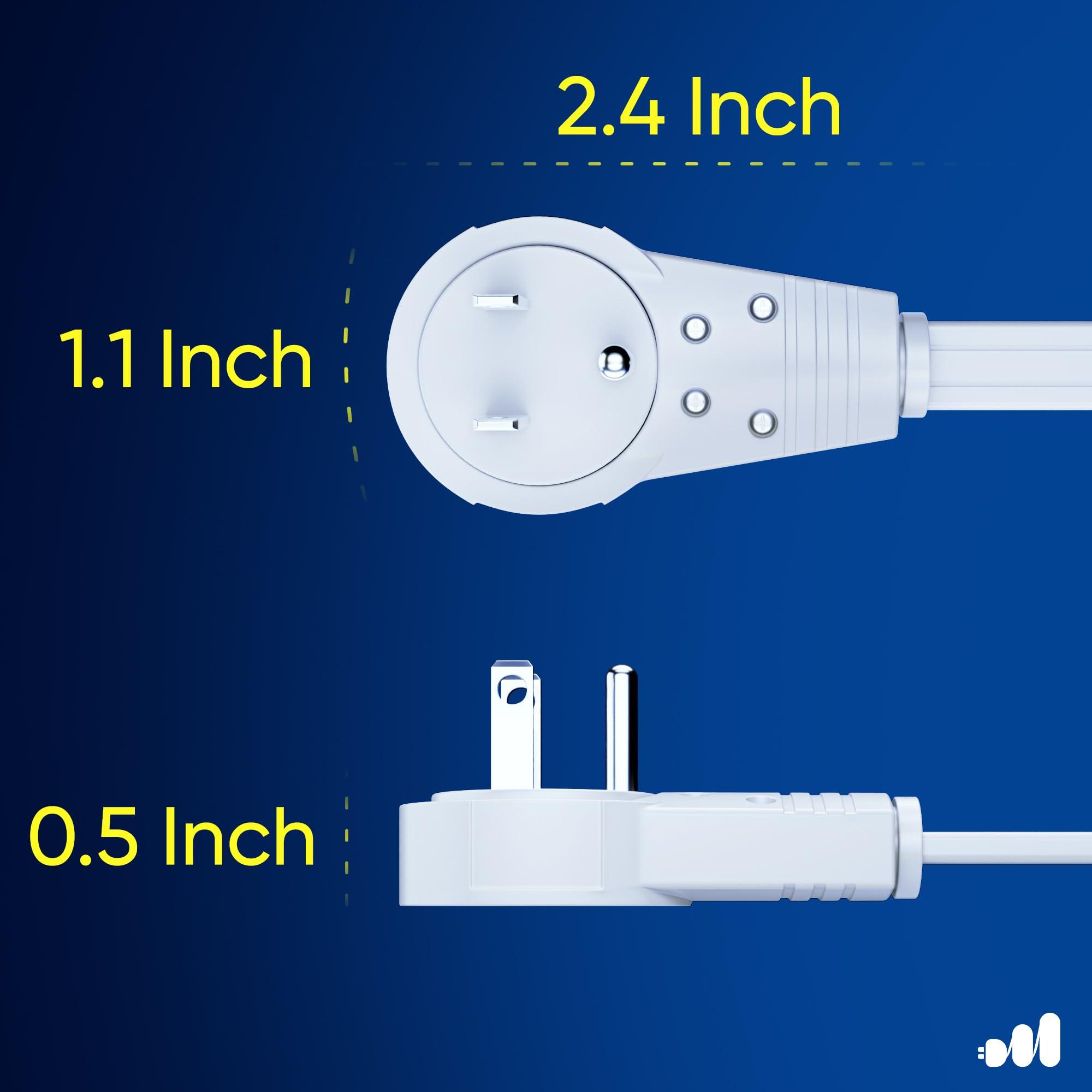 Maximm Maximm Cable 6 Ft 360 Rotating Flat Plug Extension Cord/Wire, 16 AWG Multi 3 Outlet Extension Wire, 3 Prong Grounded Wire - White - UL Certified