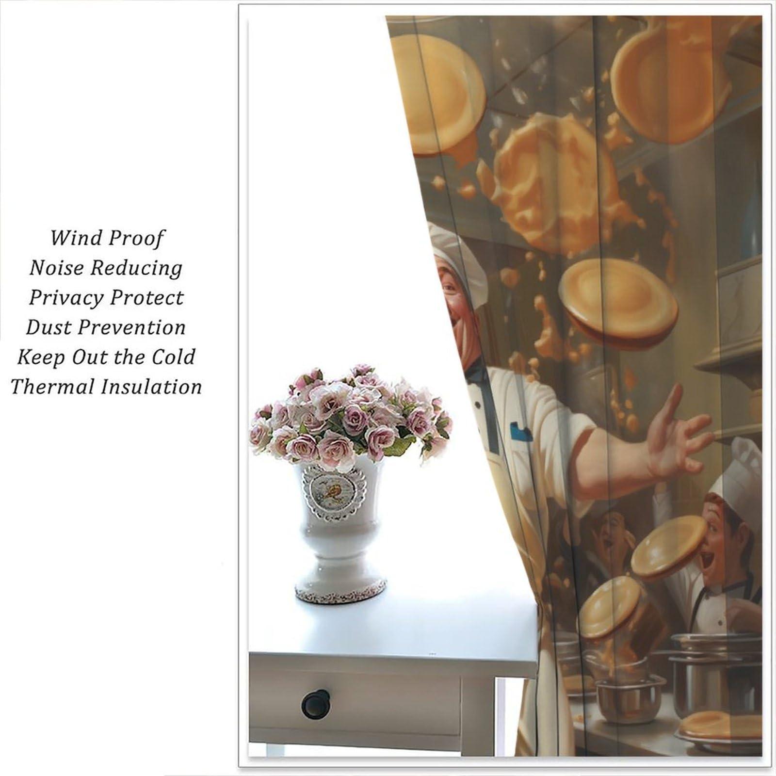 YungHo YungHo Chef Curtains, Fat Chef Door Busy Scene in The Kitchen Patterned Blackout Window Treatment, Beautiful Room Dcor & Easy Set Up 21" W x 45" L x2Decor