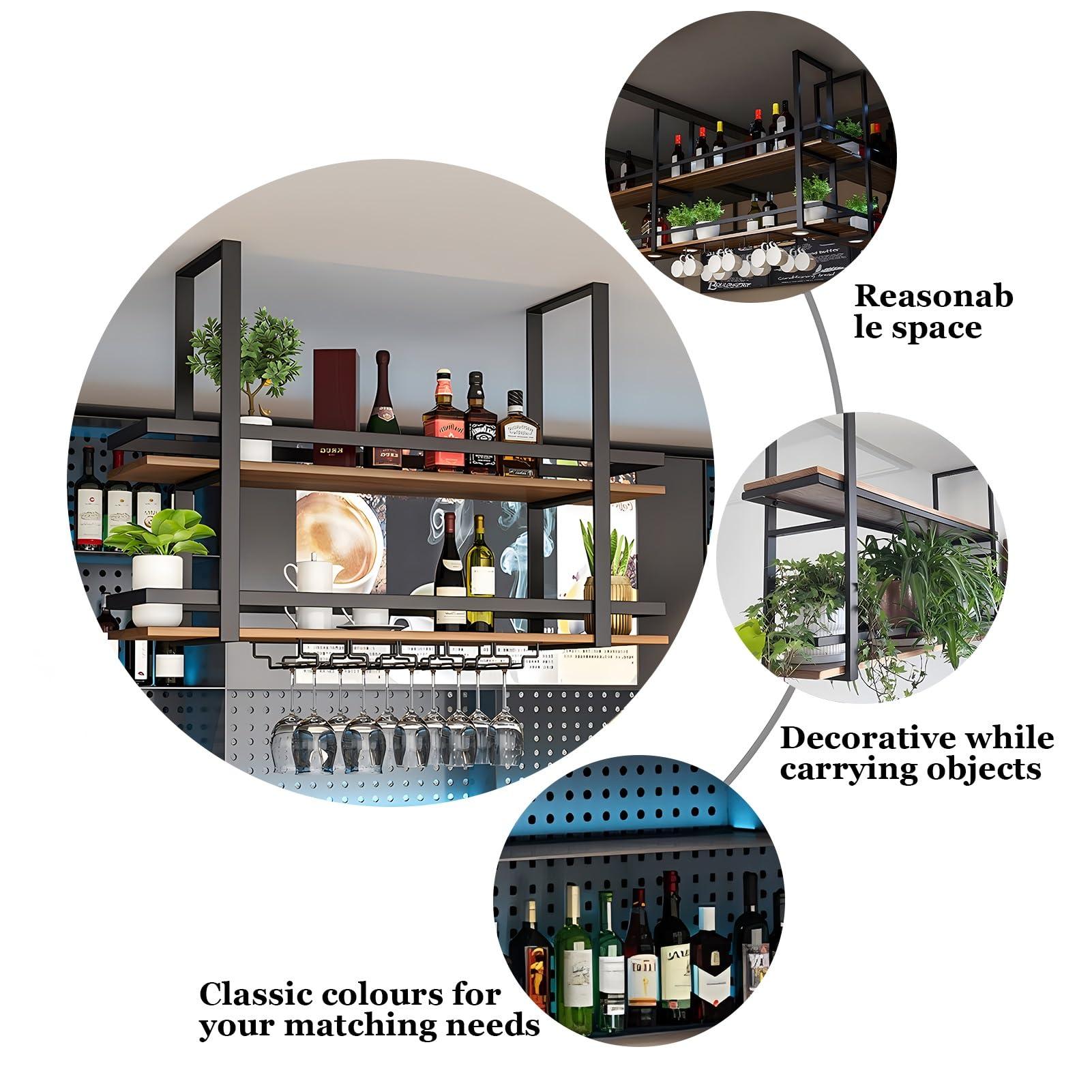 Yopappol Yopappol Ceiling-Mount Shelf, Hanging Wine Bottle Holder Plant Stand Decorative Display Storage Rack, Metal Floating Shelves for Restaurant, Kitchen, Bar - Easy to Install (Size : 60x30x80cm)