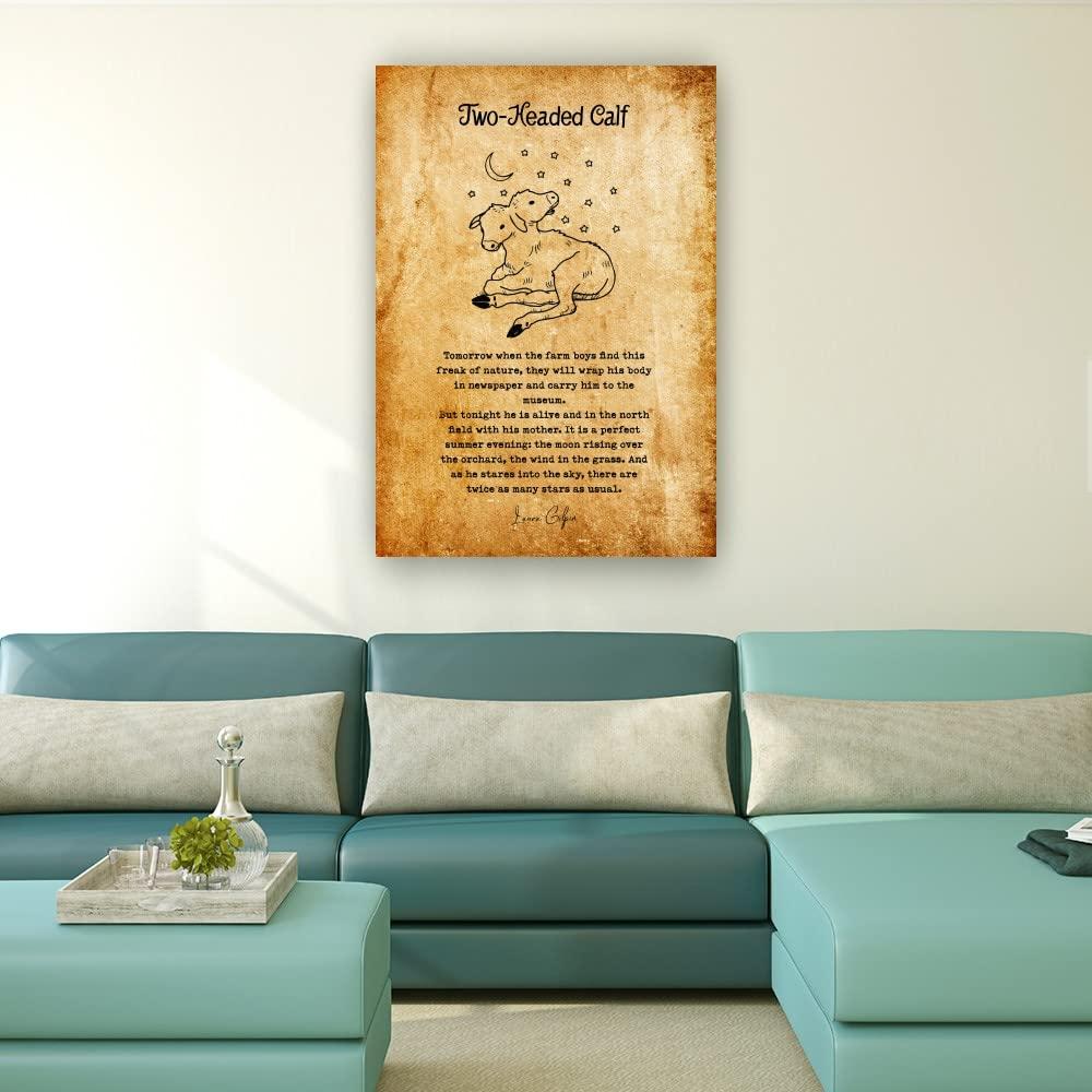 CZWTXWD Two Headed Calf Poem Wall Decor Laura Gilpin Quotes Wall Art Poetry Posters for Home Giclee Canvas Prints Artwork Pictures Wall Hanging Kitchen Painting Oil Hallway Decorations Contemporary Painting (08x12inch(20x30cm),Framed)