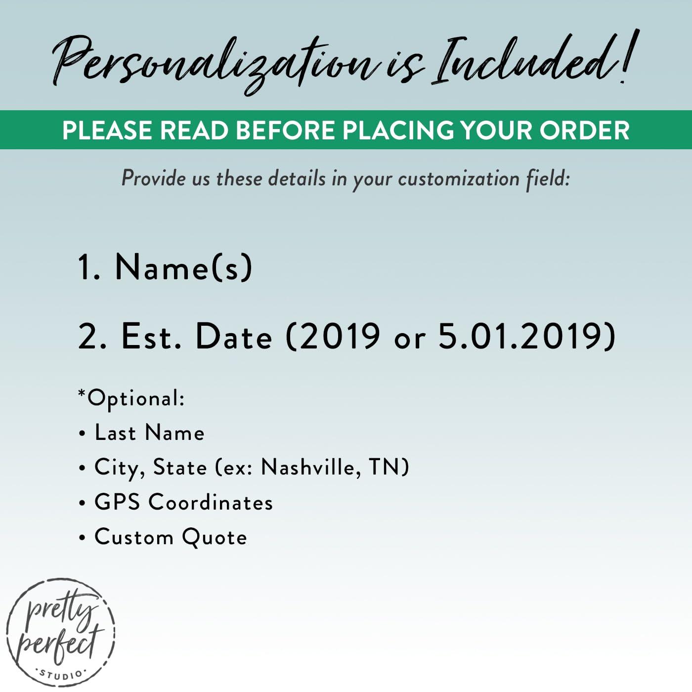 Pretty Perfect Studio Personalized Wedding Date Signs His and Hers Custom Gift For Husband & Wife Marriage Establish Sign for Master Bedroom Above the Bed Canvas Wall Art - Rustic White Framed 10"x20"