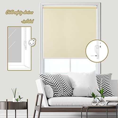 fhsblinds FHSBLINDS Custom Blinds for Windows Roller Window Shades-Room Darkening Waterproof Blackout Cut to Size Window Blinds & Shades for Home Kitchen Bedroom Office (Beige 100% Blackout, 25" W x 64" H)