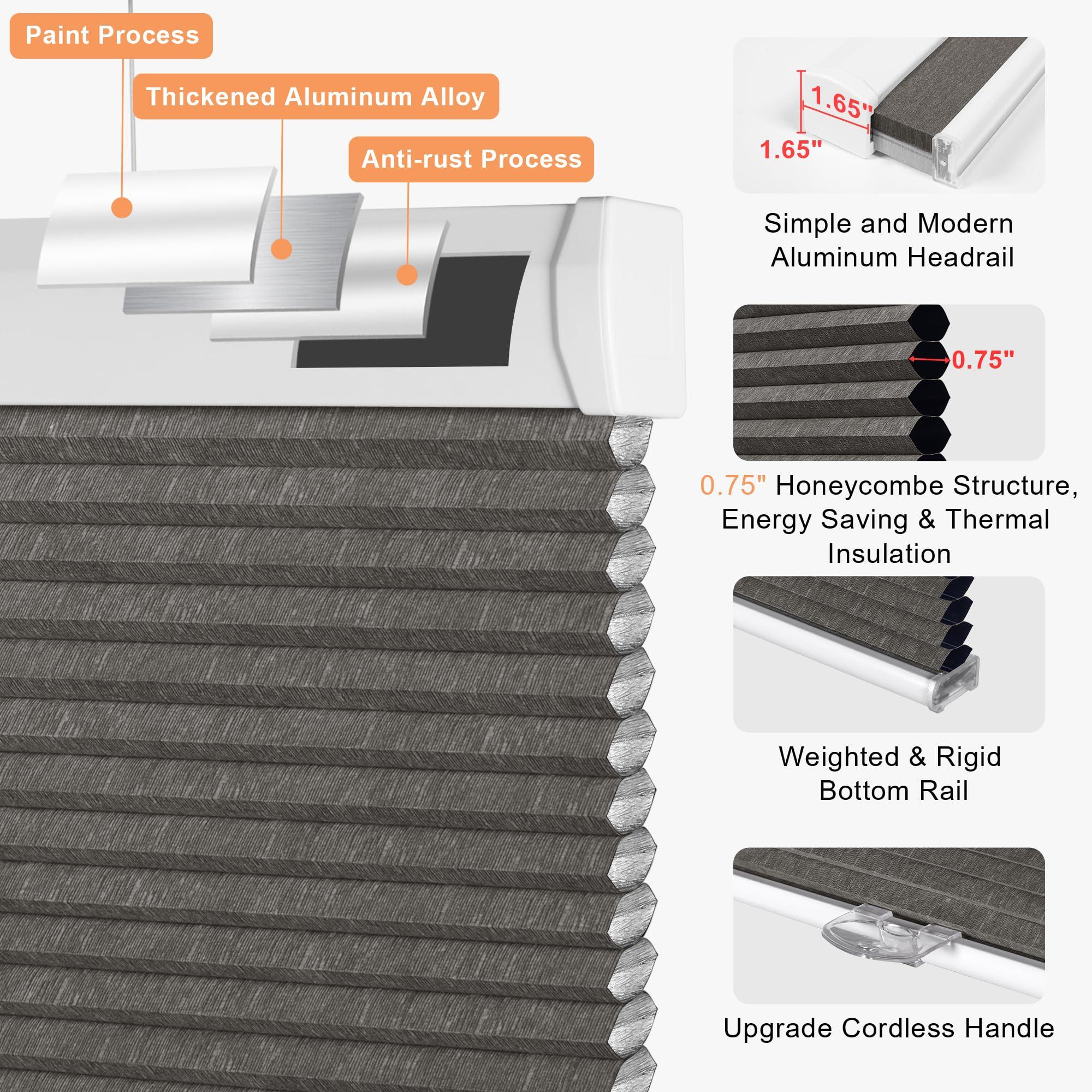 BERISSA BERISSA Blackout Cellular Window Shades Cordless Honeycomb Blinds for Windows, Stripe Jacquard Fabric Cellular Blinds Noise Reduction Thermal Insulated Pull Down Shades for Home(37.5"W x 56"H)Brown