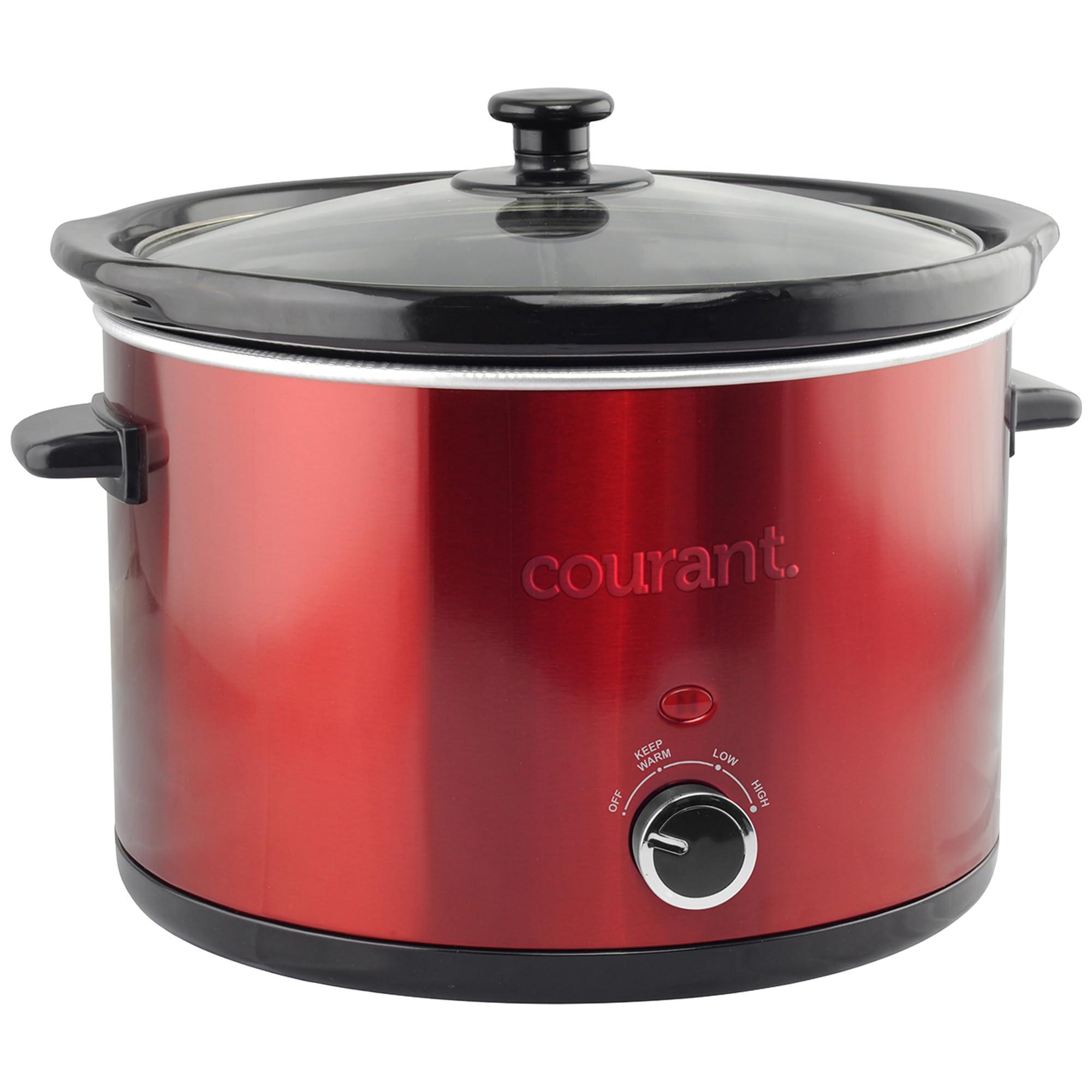 Courant Courant 5 Quart Slow Cooker with Removable Ceramic Insert, & Glass Lid With Three Temperature Settings Red