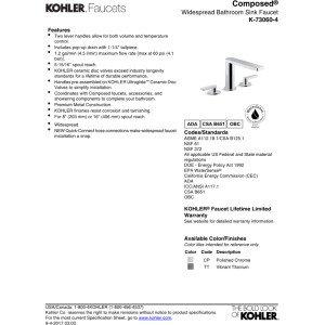 Kohler Composed Widespread bathroom sink faucet with lever handles