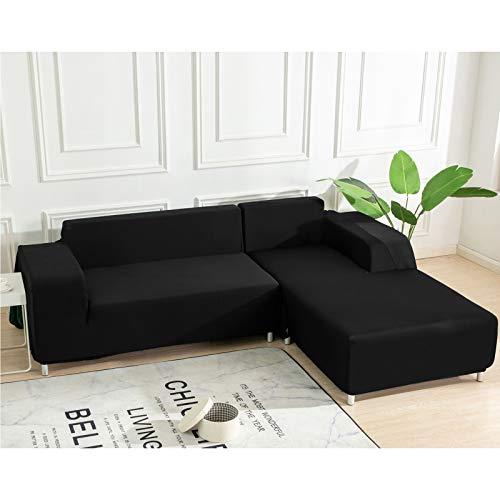 WOMACO WOMACO L Shape Sofa Covers Sectional Sofa Cover 2 pcs Stretch Sofa Slipcovers for L-Shape Couch (L-Shape 3+3 Seats, Black)