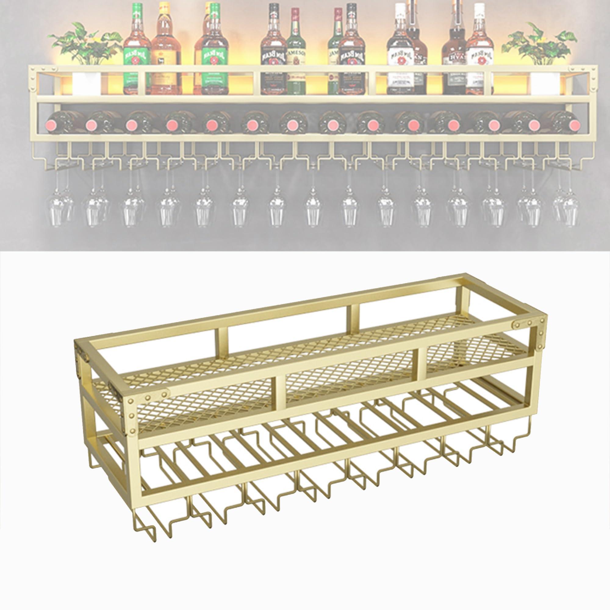 JOSIAHCQ Wine Rack Bar Shelves Wall Mounted with Wine Glass Holder Liquor Shelf Mini Bar Glass Shelves Whiskey Shelf Wall Bar Cabinet Liquor Bottle Display Storage Shelf for Home Bar Dining Room Kitchen ( Colo