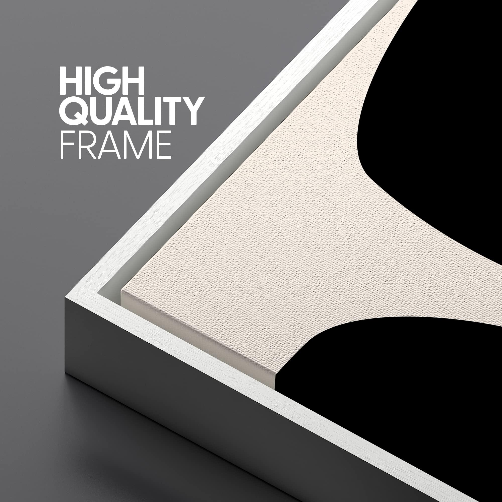 SIGNLEADER SIGNLEADER Framed Canvas Print Wall Art Negative Space Color Blocks Abstract Shapes Illustrations Modern Art Minimalist Edgy Black and White for Living Room, Bedroom, Office - 16"x24"x3 WHITE