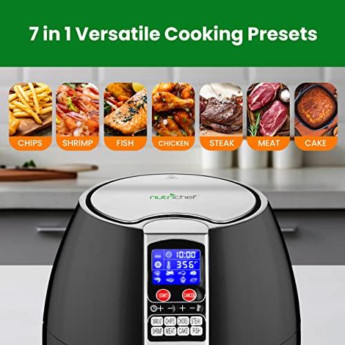 NutriChef NutriChef Hot Air Fryer Oven - w/Digital Display, Electric Big 3.7 Qt Capacity Stainless Steel Kitchen Oilless Convection Power Multi Cooker w/Basket Pan - Use for Baking, Grill - (Black), One Size