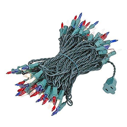 Novelty Lights Novelty Lights 100 Light Red/White/Blue Christmas Mini String Light Set, Green Wire, Indoor/Outdoor UL Listed, 50' Long