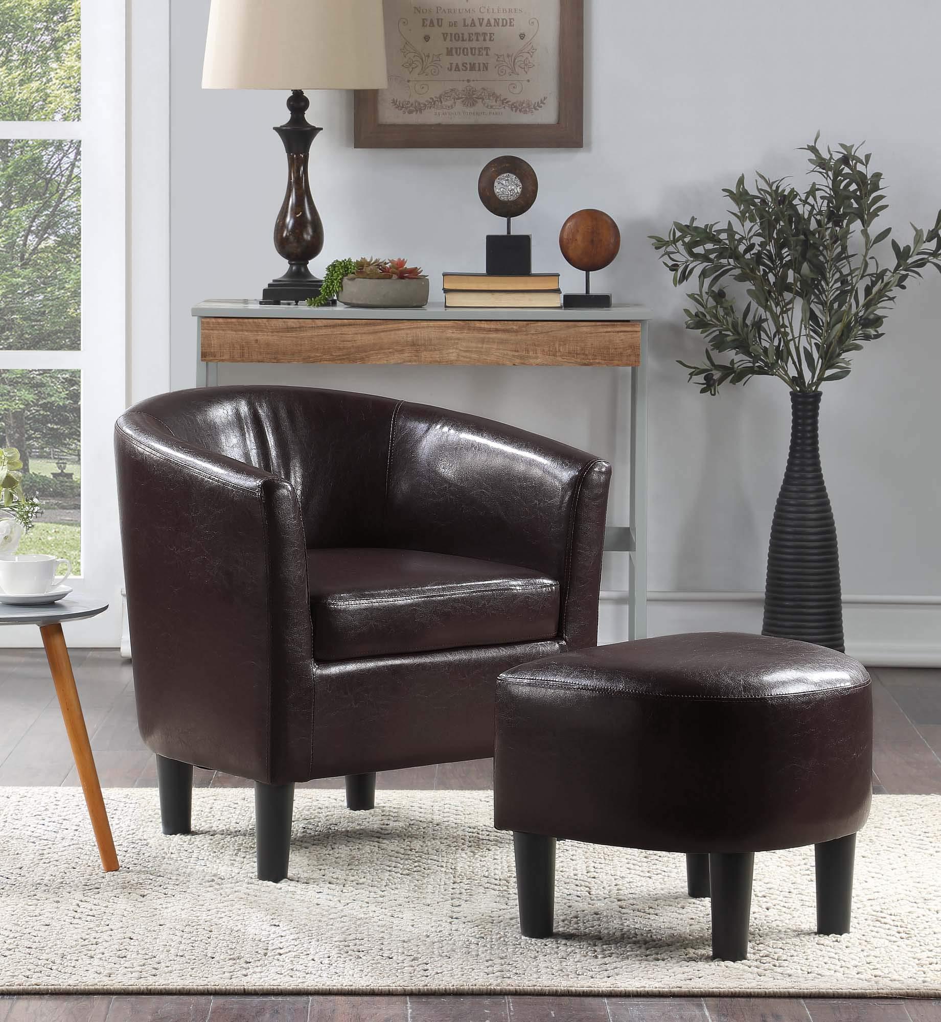 Convenience Concepts Convenience Concepts Take a Seat Churchill Accent Chair with Ottoman, Espresso Faux Leather