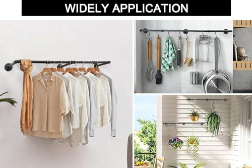 Livabber Livabber Industrial Pipe Clothes Rack, Heavy Duty Detachable Iron Garment Rack Wall Mounted, Rustic Saving Space Clothes Bar Multi-Purpose Hanging Rod for Bedroom, Closet, Black (50 Inch)