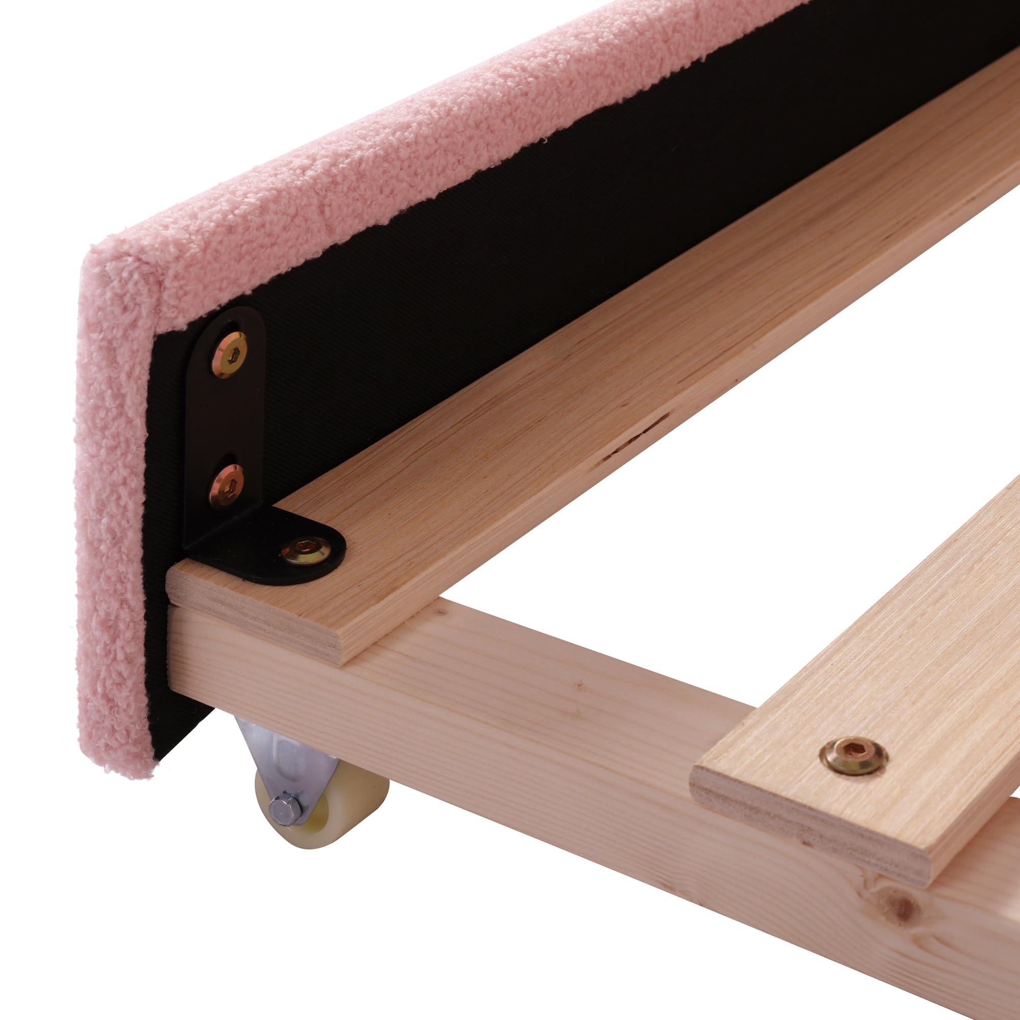 MERITLINE MERITLINE Twin Size Upholstered Daybed with Trundle and LED Light, Teddy Fleece Sofa Bed Frame, Wood Twin Trundle Bed for Bedroom Living Room, Pink