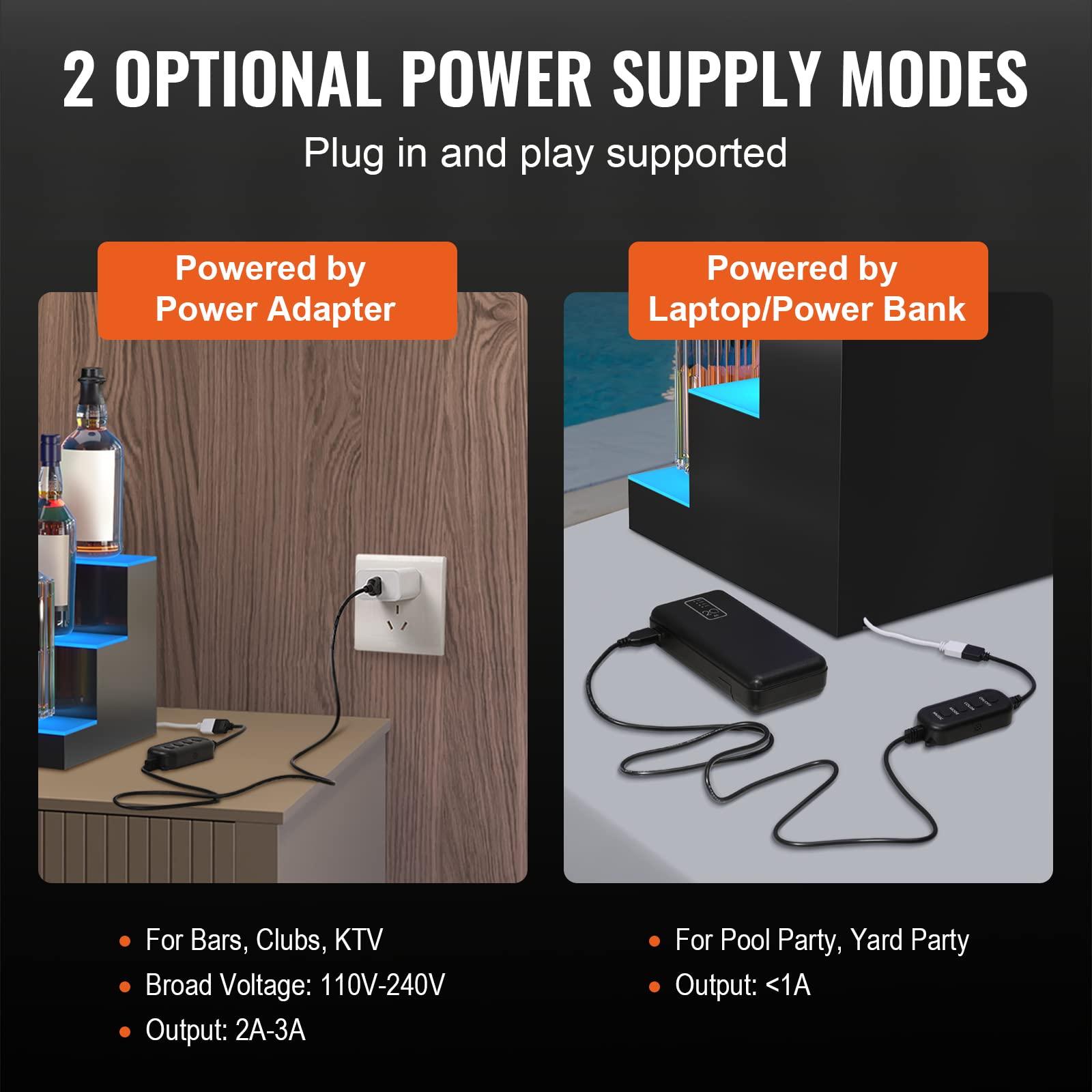 VEVOR VEVOR LED Lighted Liquor Bottle Display, 3 Tiers 30 Inches, Supports USB, Illuminated Home Bar Shelf with RF Remote & App Control 7 Static Colors 1-4 H Timing, Acrylic Lighted Shelf for 24 Bottles