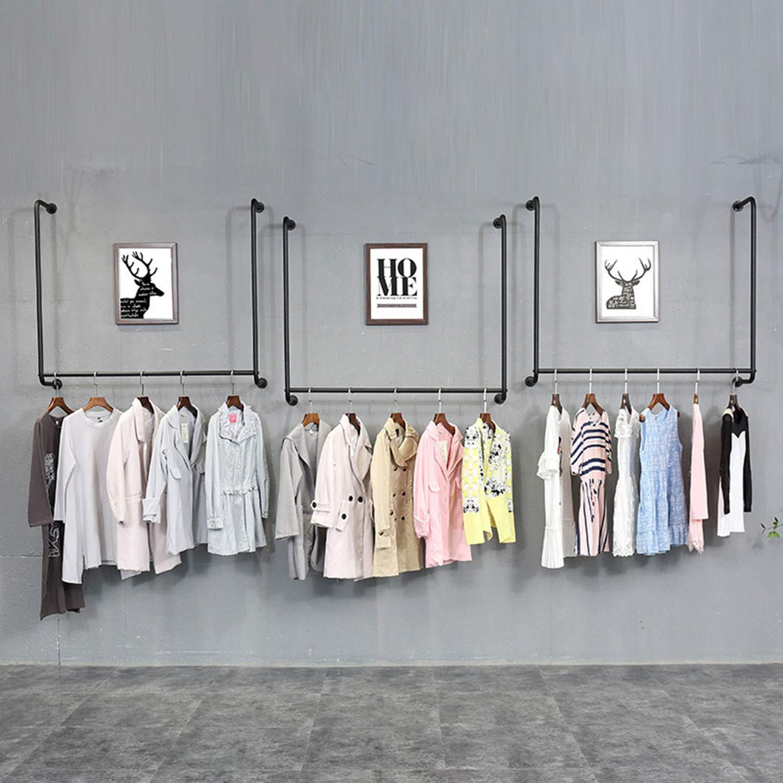 Wall Rack Wall-Mounted Clothes Rack Black Industrial Pipe Clothing Rack Stand, Heavy Duty Detachable Wall Metal Iron Garment Bar Towel Rack, Multi-Purpose Hanging Rod for Closet Storage