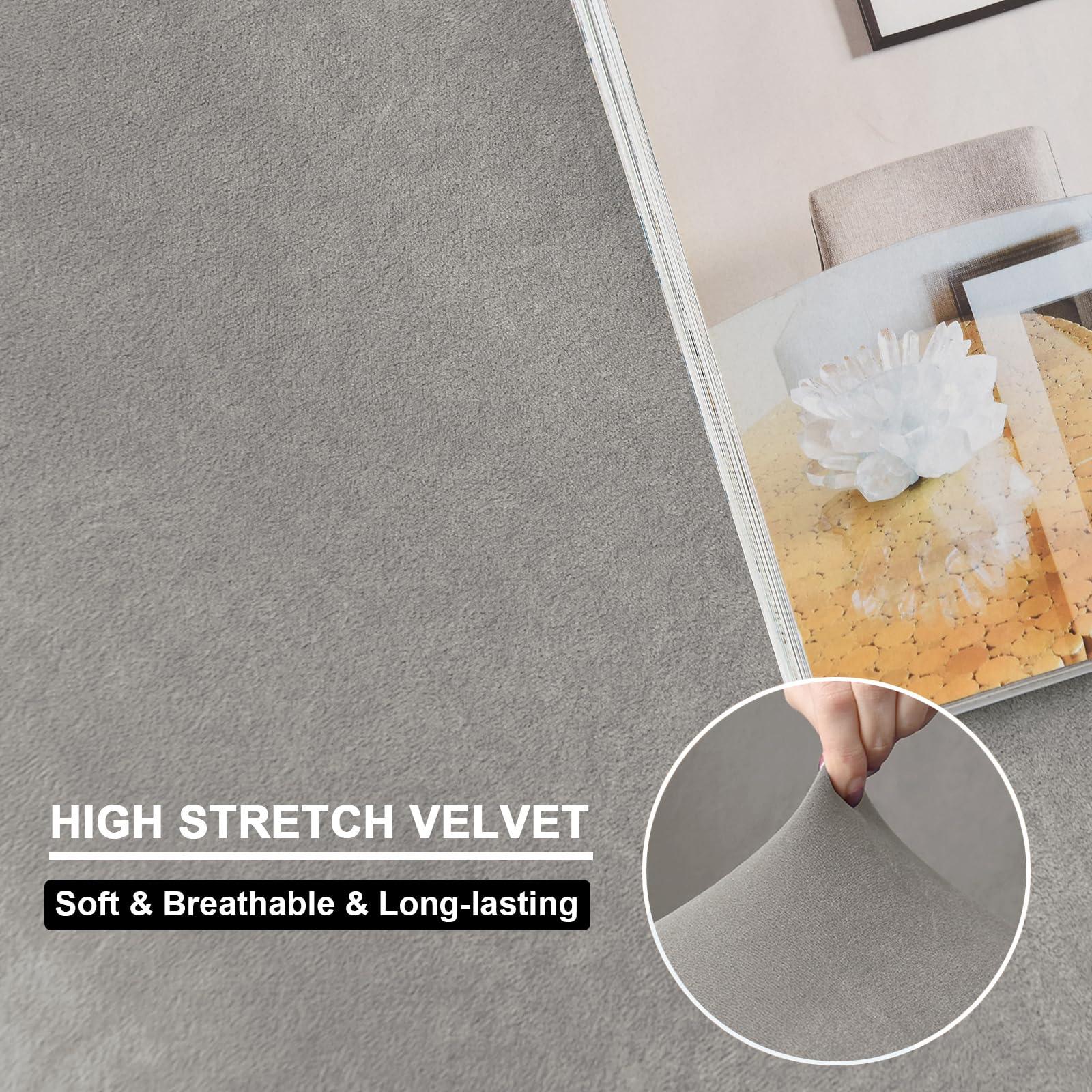 UNBBRRL UNBBRRL Chair and Ottoman Slipcover Set, Stretch Velvet Chair and Ottoman Cover, Banquet Armchair Covers for Living Room (Light Gray,Chair+ Seat+ Rec Ottm)