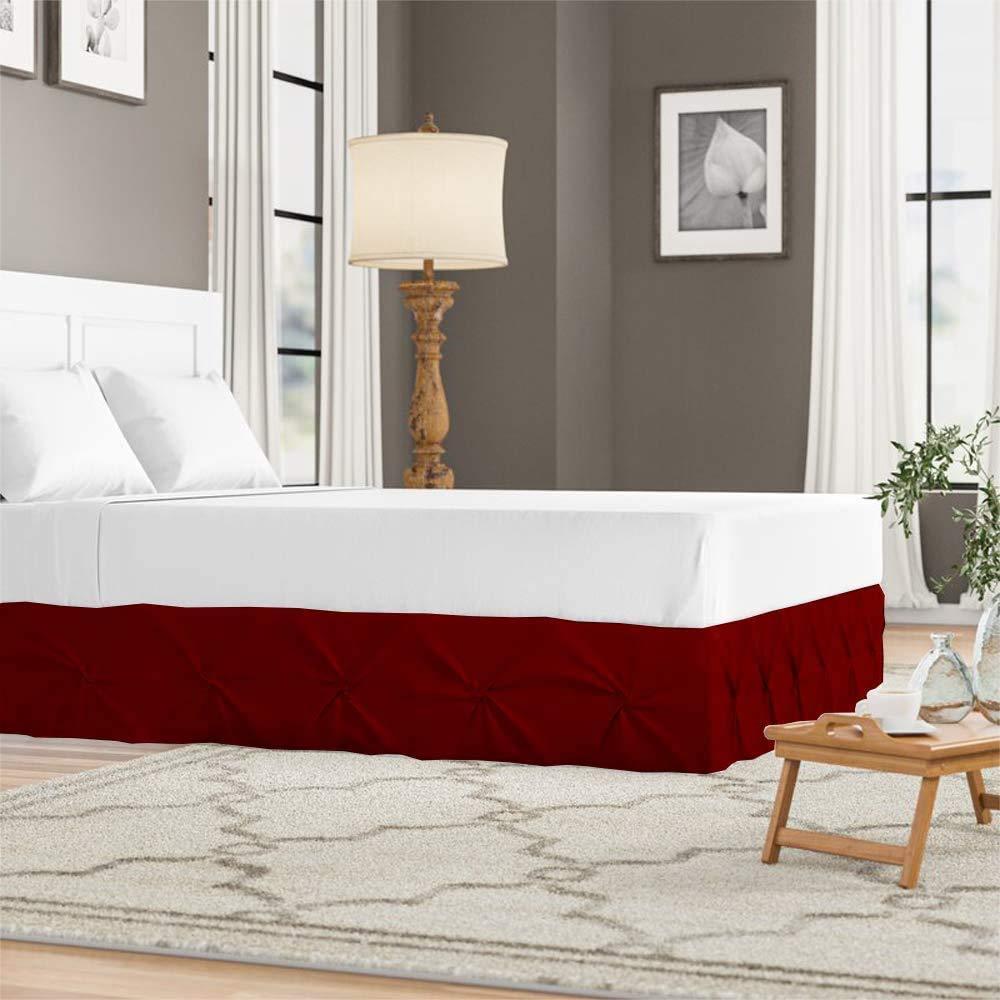Versatile Bedding Pinch Pleated Bed Skirt - Pinch Pleat Pintuck Split Corner Bed Skirt Easy Fit with 21 Inch Tailored Drop, Luxurious Hotel Quality 100% Cotton 800 Thread Count - Olympic Queen, Burgundy Bed Skirt
