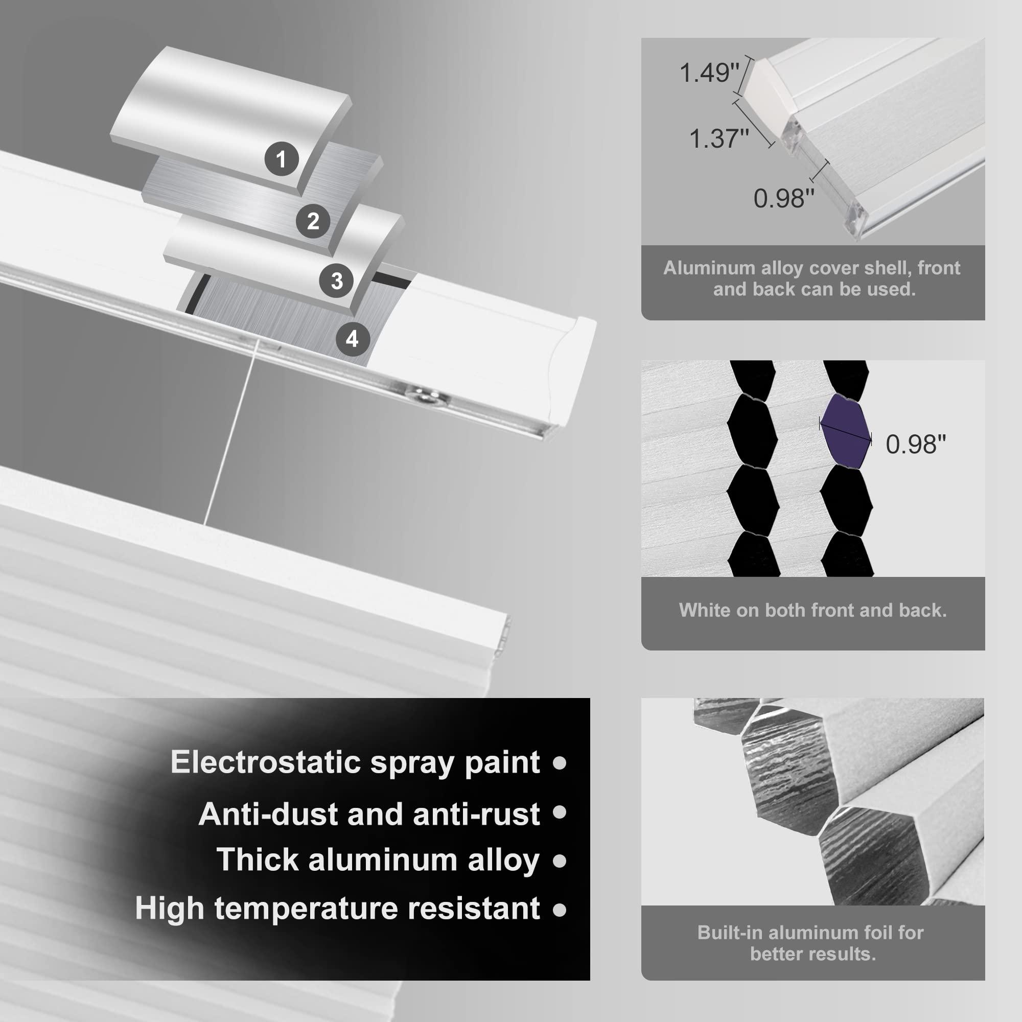 HOTSOON Top Down and Bottom Up Blackout Cellular Shades Cordless Honeycomb Shades HOTSOON Honeycomb Blinds for Windows Custom Cut to Size, White, 28" W x 56" H