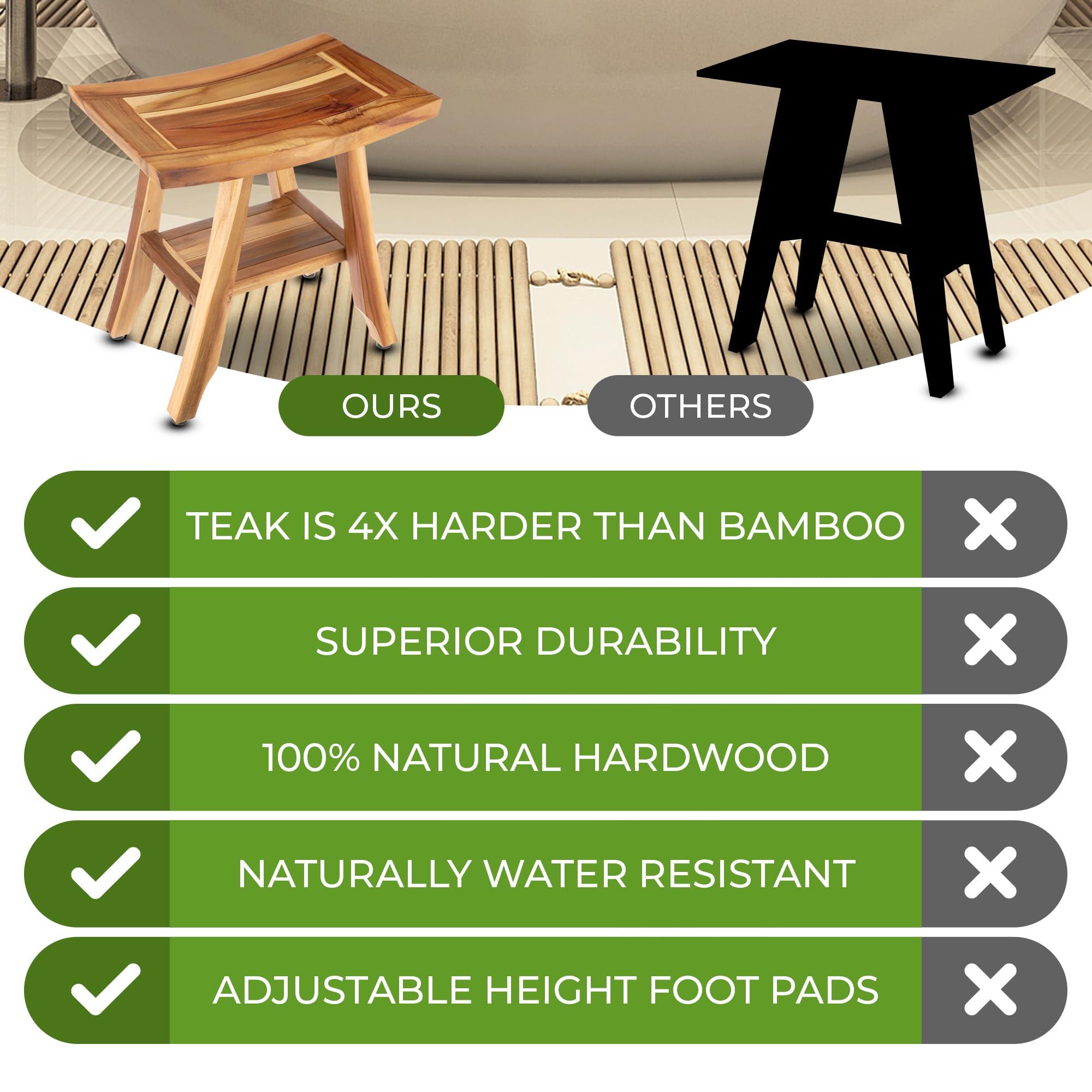 EcoDecors EcoDecors, Satori, 18\", Teak Shower Bench, Teak Shower Stool, Teak Shower Seat, Shower Storage Shelf, Bathroom Storage, Shower Storage, Teak Shower Stool for Inside Shower