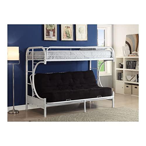 Benjara Benjara Benzara Metal Twin Over Queen-Futon bunk bed, White, XL futo