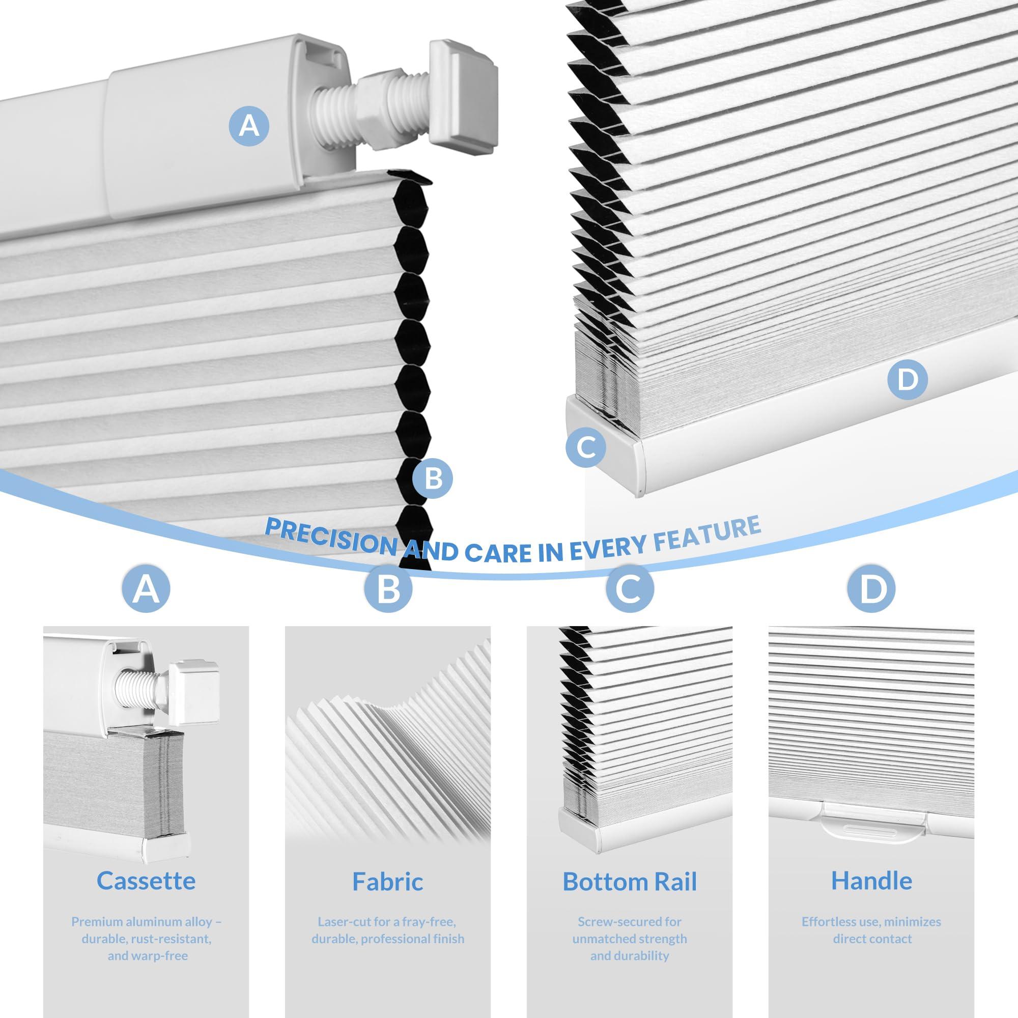 Boolegon Boolegon No Drill Blinds for Windows Blackout Cellular Shades Cordless No Tools Honeycomb Pull Down Blinds Easy Install No Screws Cellular Blinds for Door, Home, Black, 29" W x 78" H