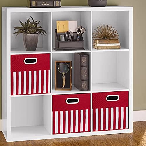 HSDT HSDT Fabric Storage Cube Bins 13x13x13 Inch Foldable Boxes Red Cloth Basket with White Strip Pattern for Shelves or Closet Organzier ,QY-SC34-3