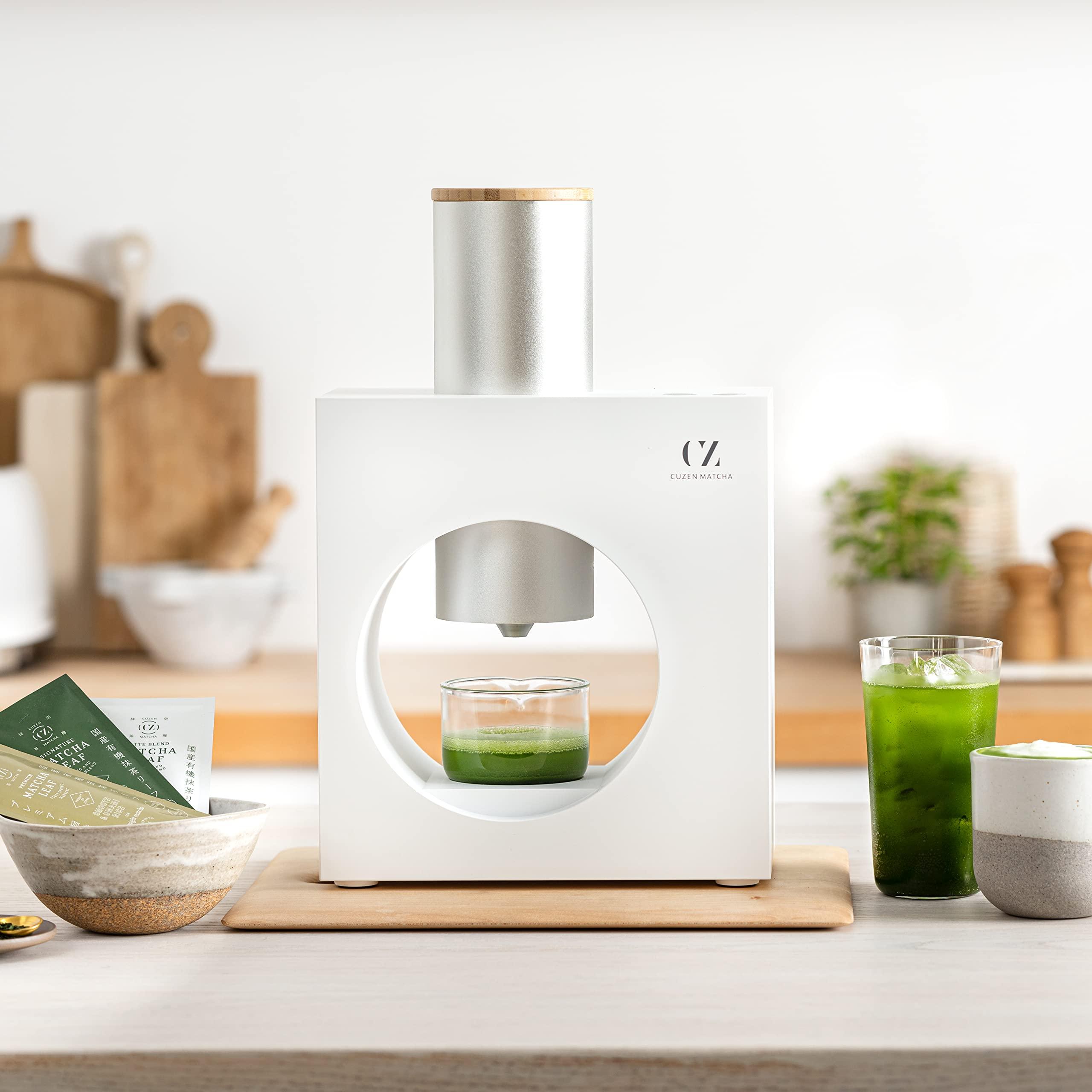 Cuzen Matcha Cuzen Matcha Maker Starter Kit, an Innovative At-home Matcha Machine that Produces Freshly Ground Matcha from Organic Shade-grown Japanese Tea Leaves (White)