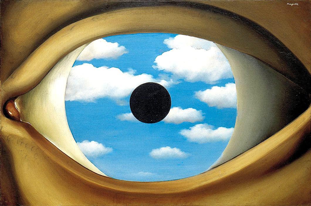 BOHU ARTS BOHU ARTS The False Mirror by Rene Magritte Canvas Art Surrealism Framed Painting Ren Magritte Wall Art Wall Decor for Home Office Bedroom Reeady to Hang