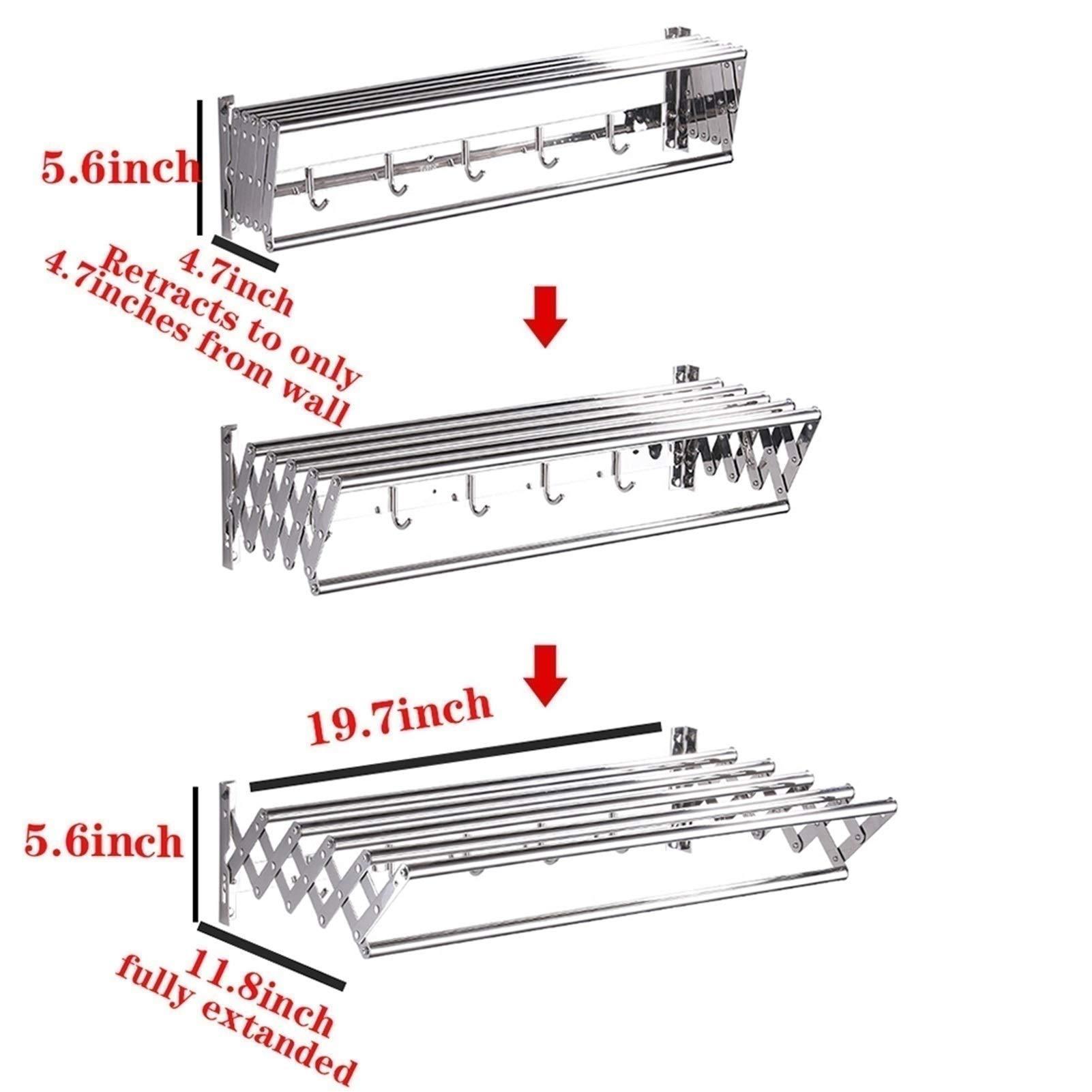 HomeLoft Basics Collapsible Airer Clothes,Wall Mounted Towel Rack,Folding Drying Rack,for Laundry Room Bathroom Clothesline Clotheshorse (50cm)
