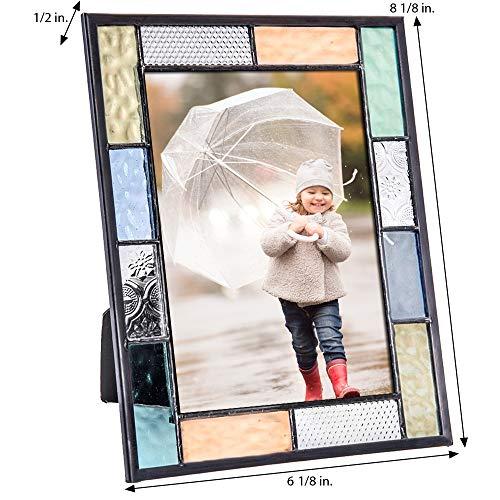 J Devlin Glass Art J Devlin Pic 412 Series Stained Glass Picture Frame Pastel Blue Green Peach Aqua 4x6 Easel Back