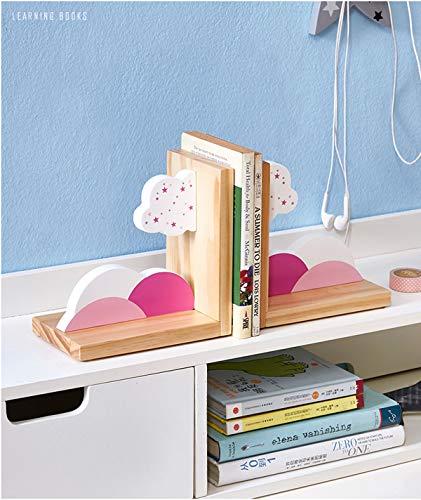 JAH Pink Clouds Bookends for Kids Wood Nursery Room Decorative Bookends Girls Room Bookends Decor Girls Gift Idea 1 Pair of 2